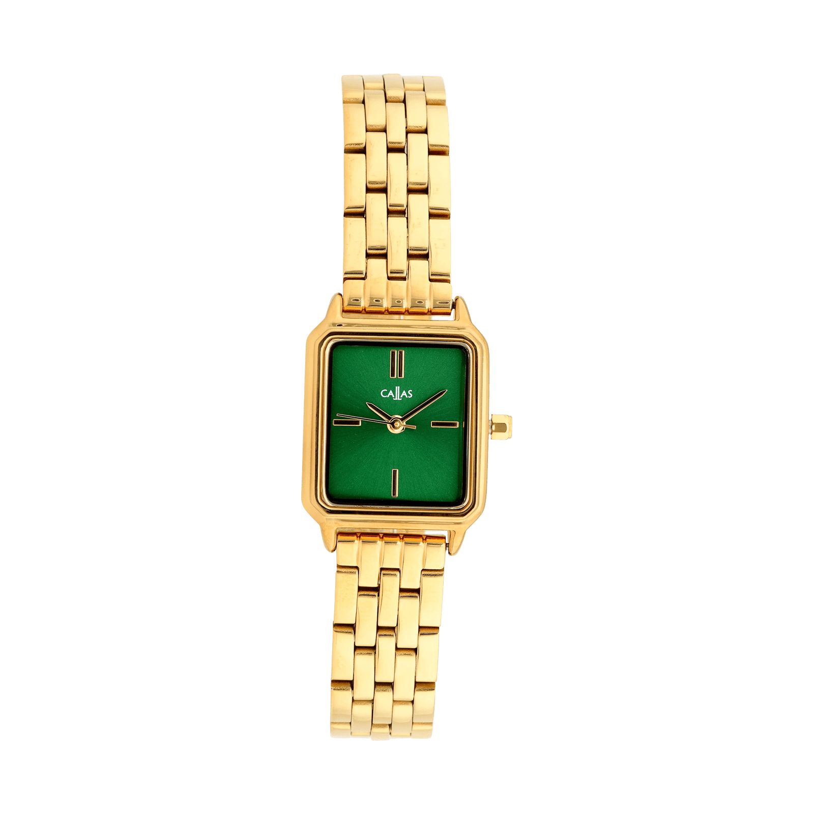 Montre Callas rectangle Bracelet métal Acier doré Cadran vert