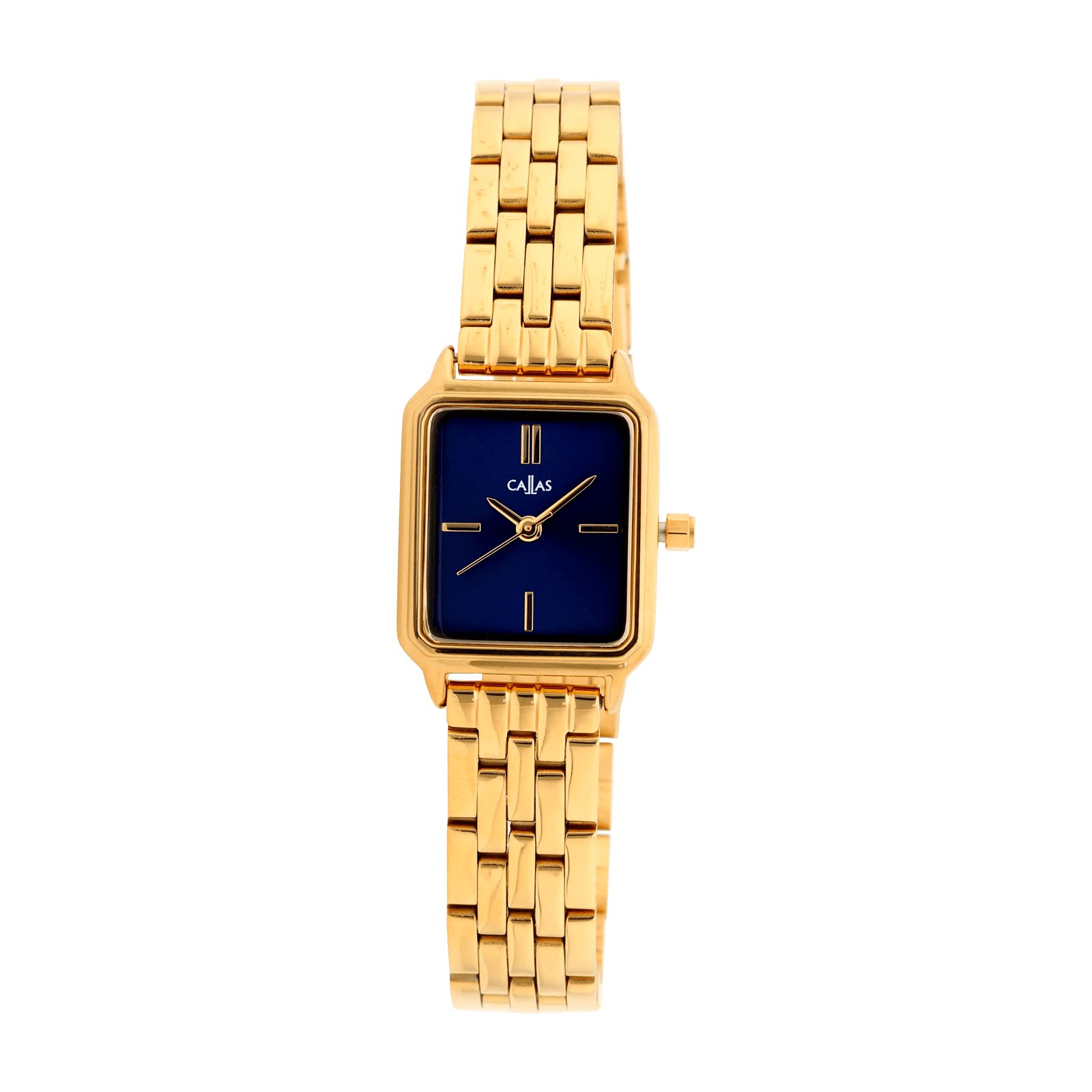 Montre Callas 20x28mm rectangle Bracelet métal Acier doré Cadran bleu 3 ATM