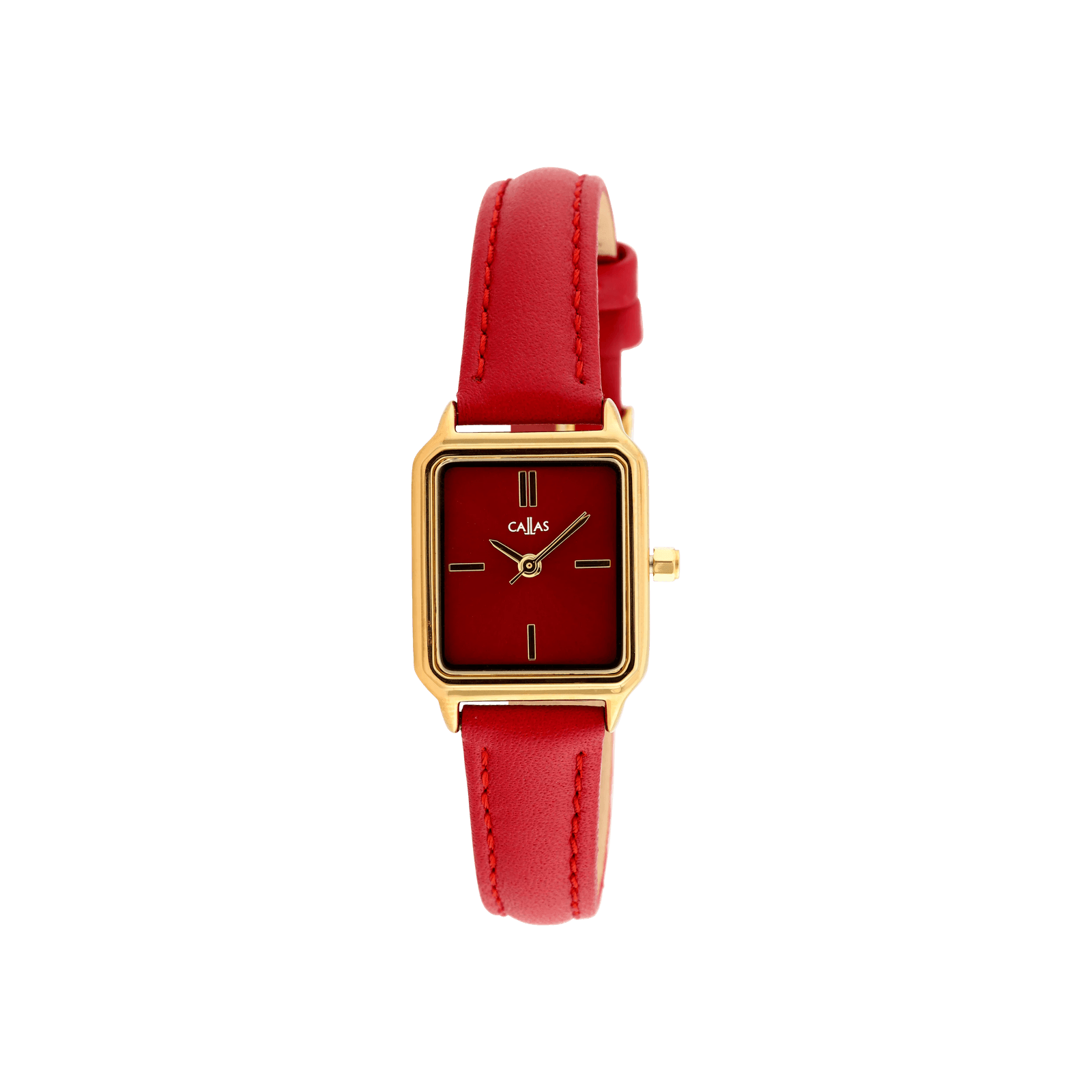 Montre Callas rectangle Bracelet cuir Acier doré Cadran bordeaux