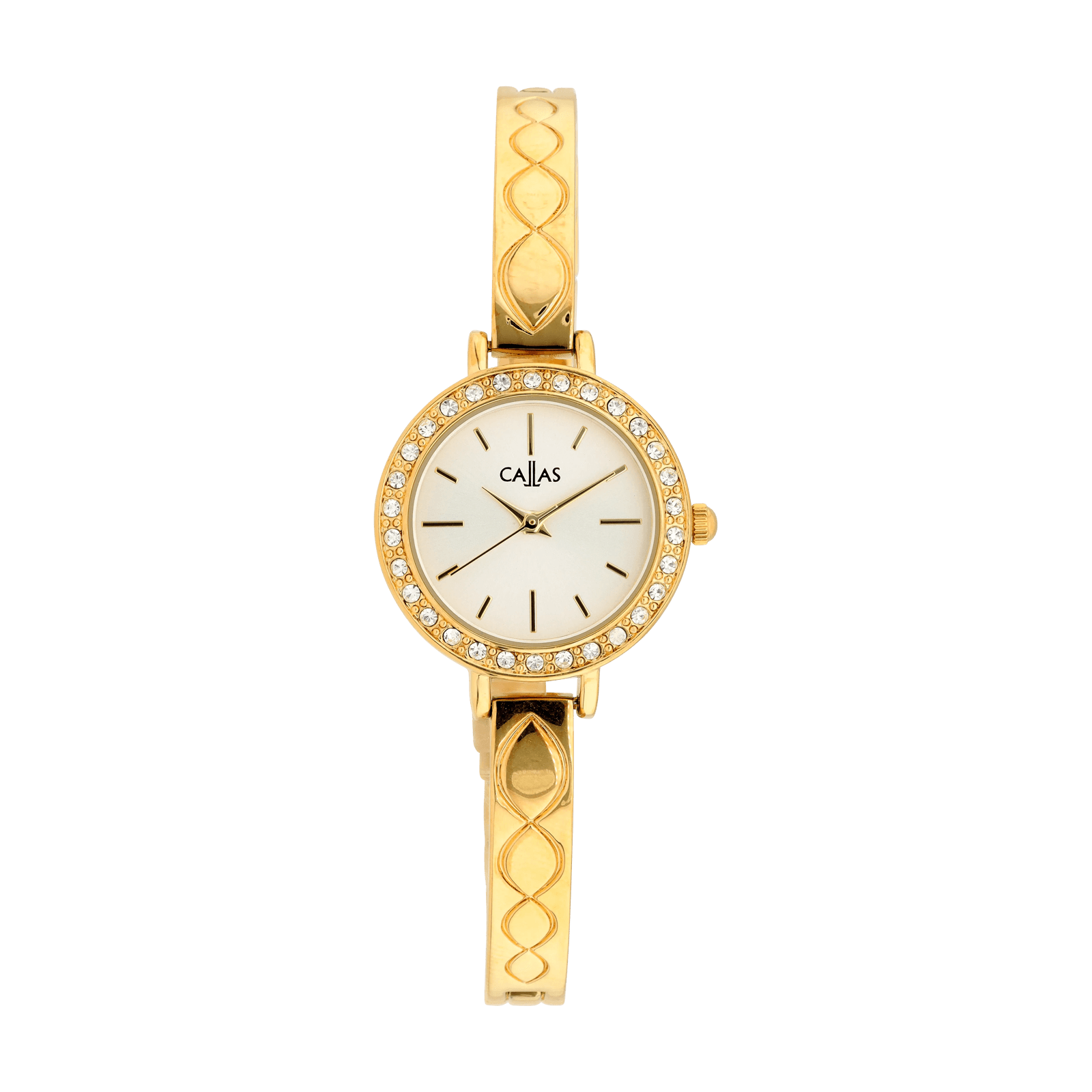 Montre Callas 26mm Bracelet Demi Jonc métal Acier doré Cadran Argent sunray Lunette sertie 3 ATM