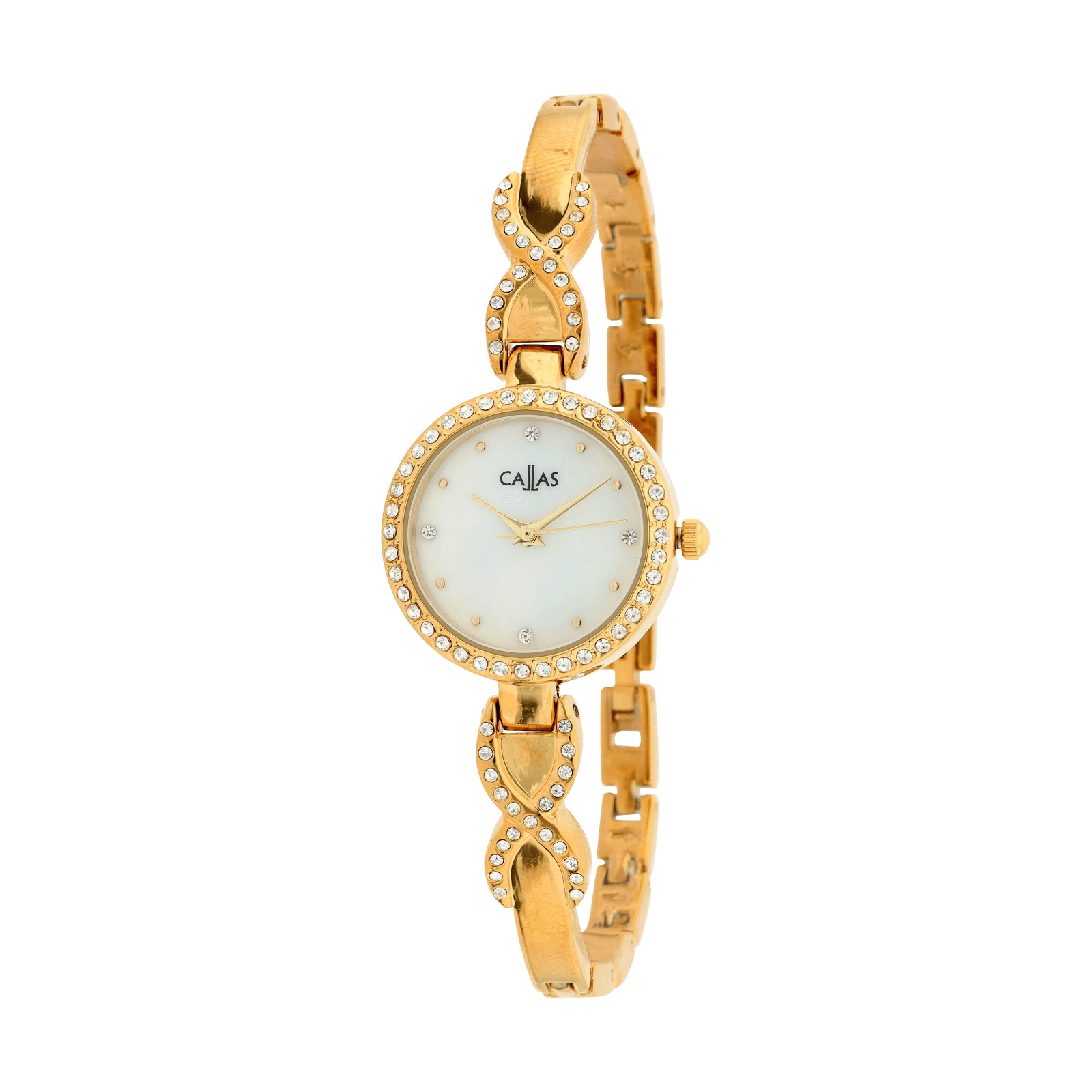 Montre Callas Bracelet Demi Jonc métal Acier doré serti Cadran nacre