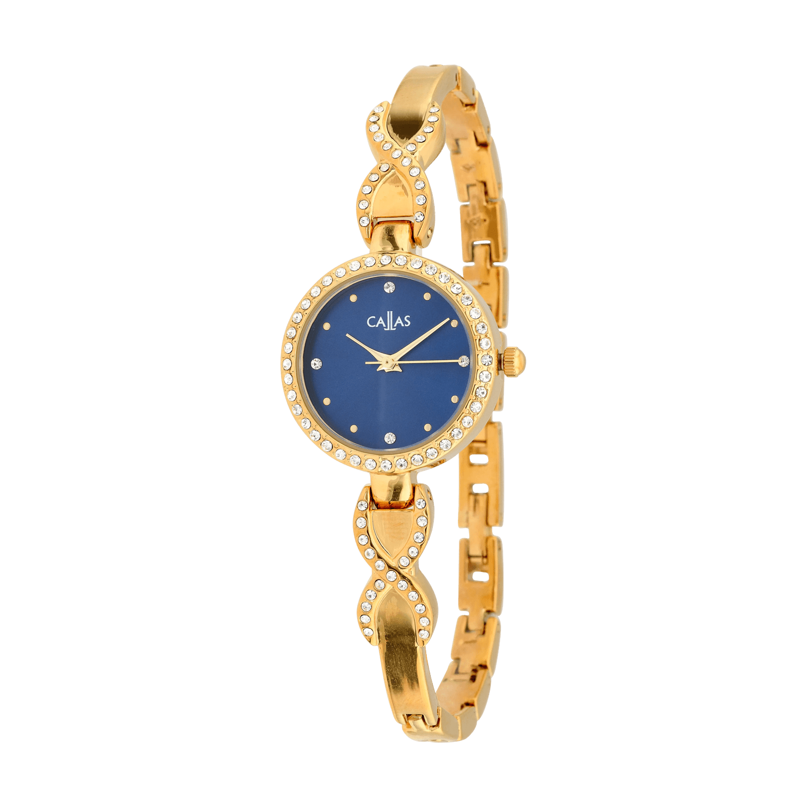 Montre Callas Bracelet Demi Jonc métal Acier doré serti Cadran bleu sunray