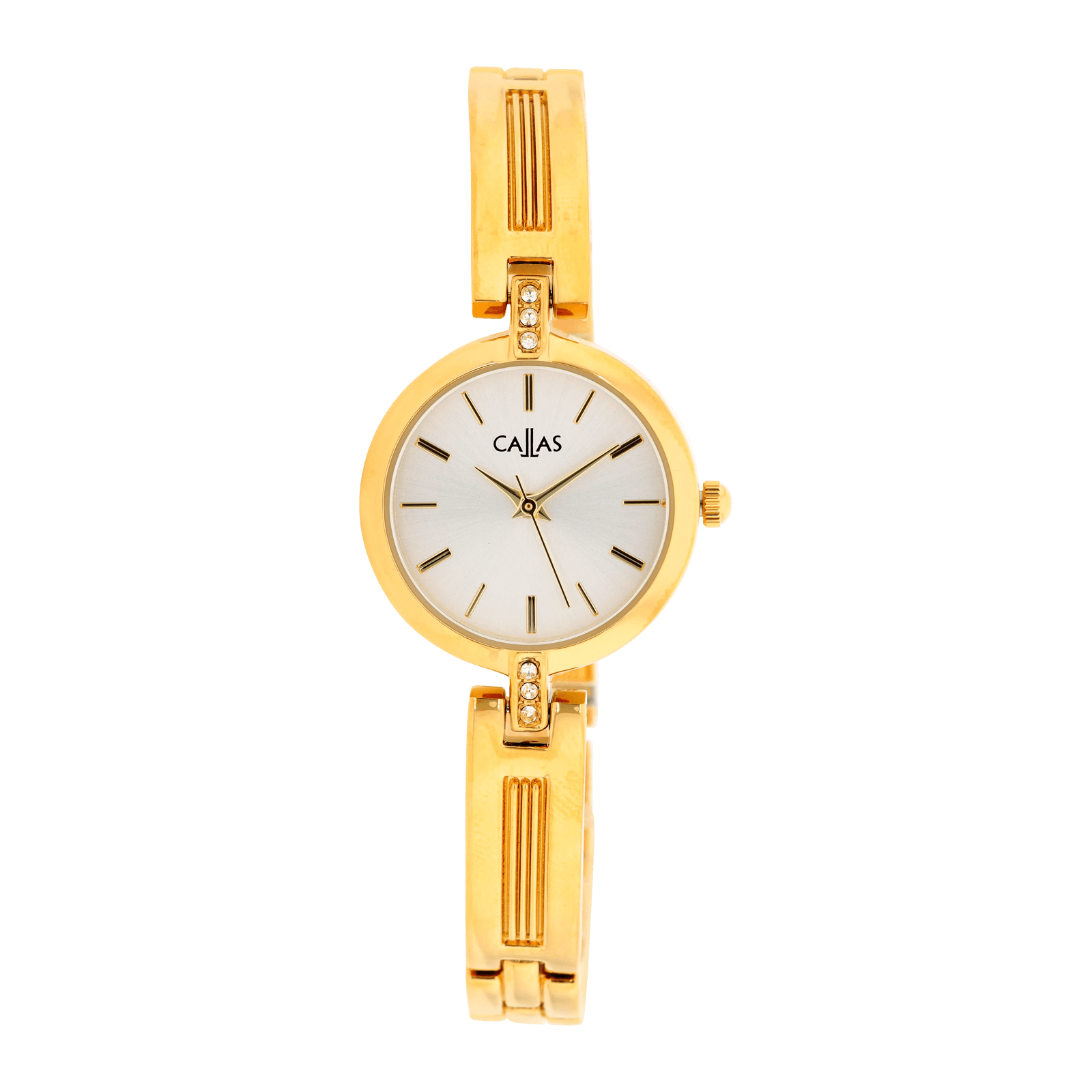 Montre Callas 25 millimètres Bracelet Demi Jonc métal Acier doré Cadran Argent sunray 3 ATM
