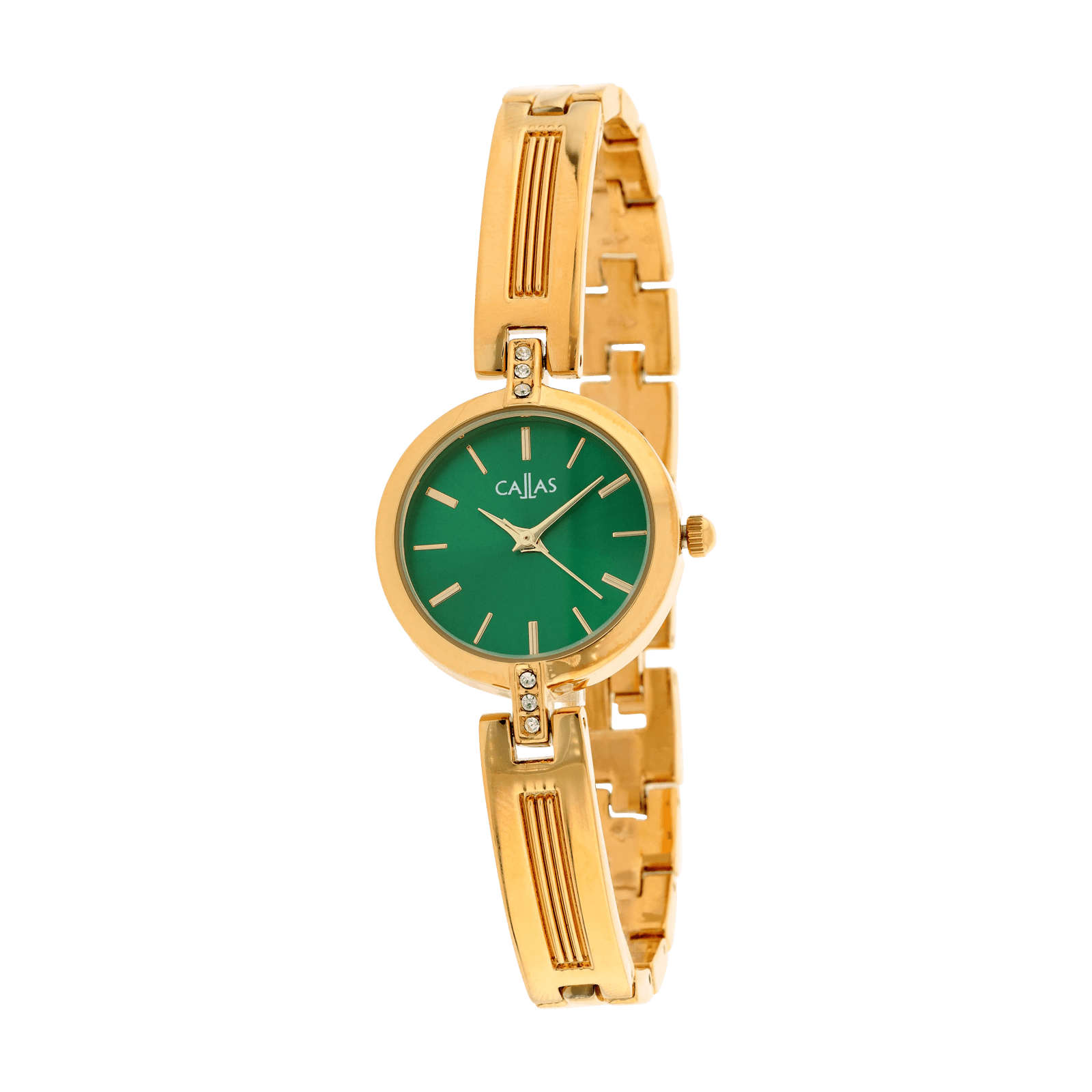 Montre Callas 25 millimètres Bracelet Demi Jonc métal Acier doré Cadran vert sunray