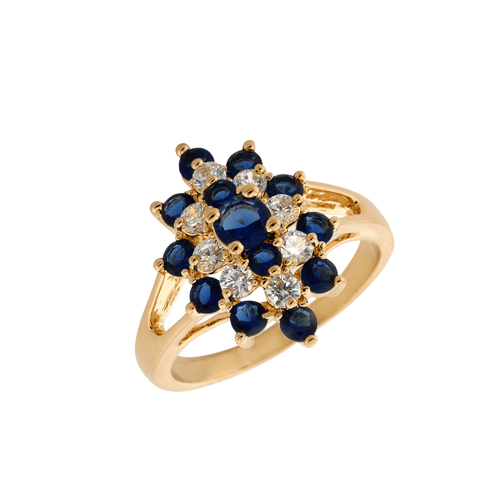 Bague Plaqué or ovale Oxydes bleus et blancs