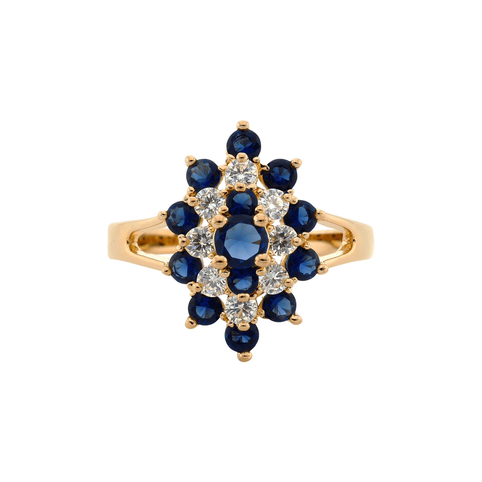 Bague Plaqué or ovale Oxydes bleus et blancs