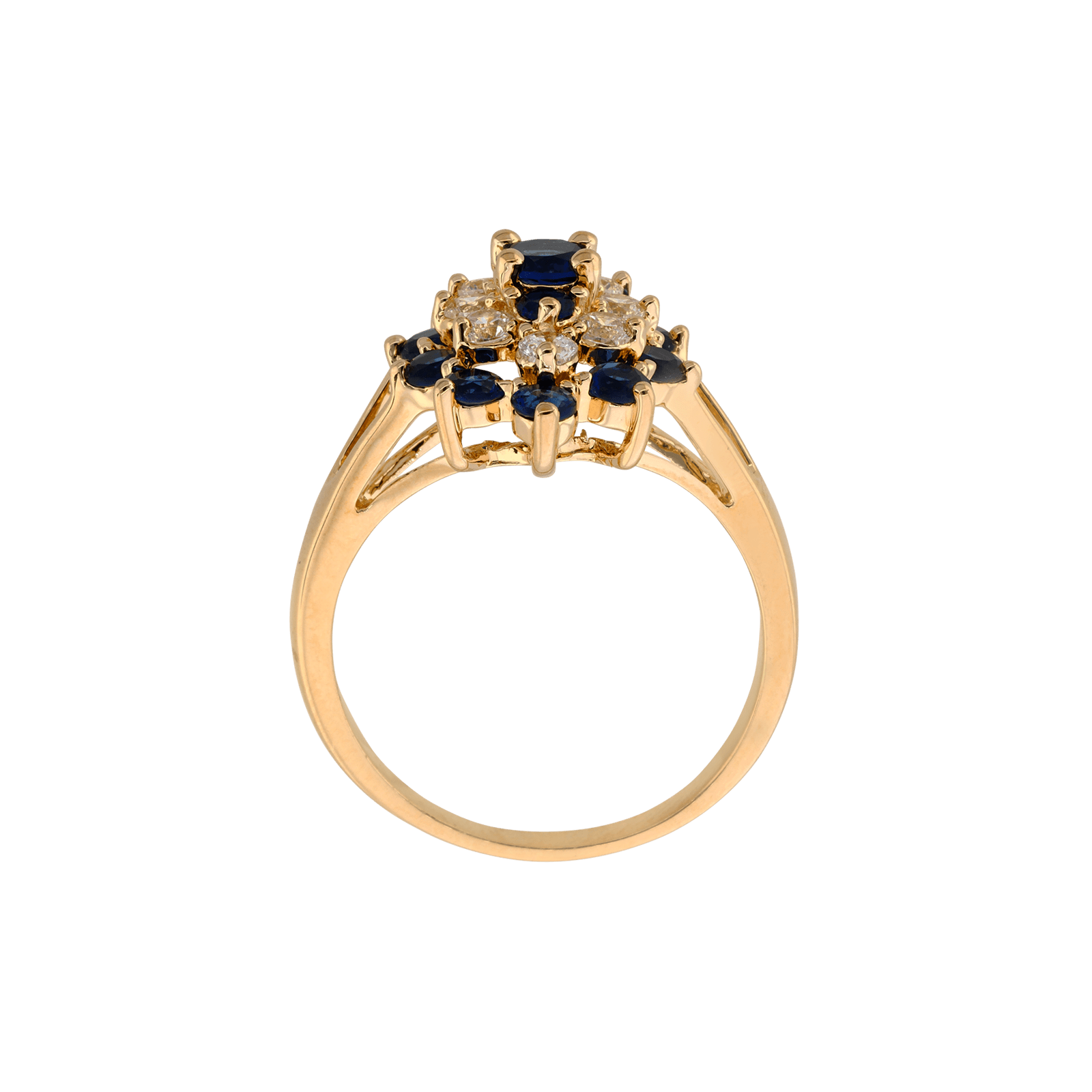Bague Plaqué or ovale Oxydes bleus et blancs