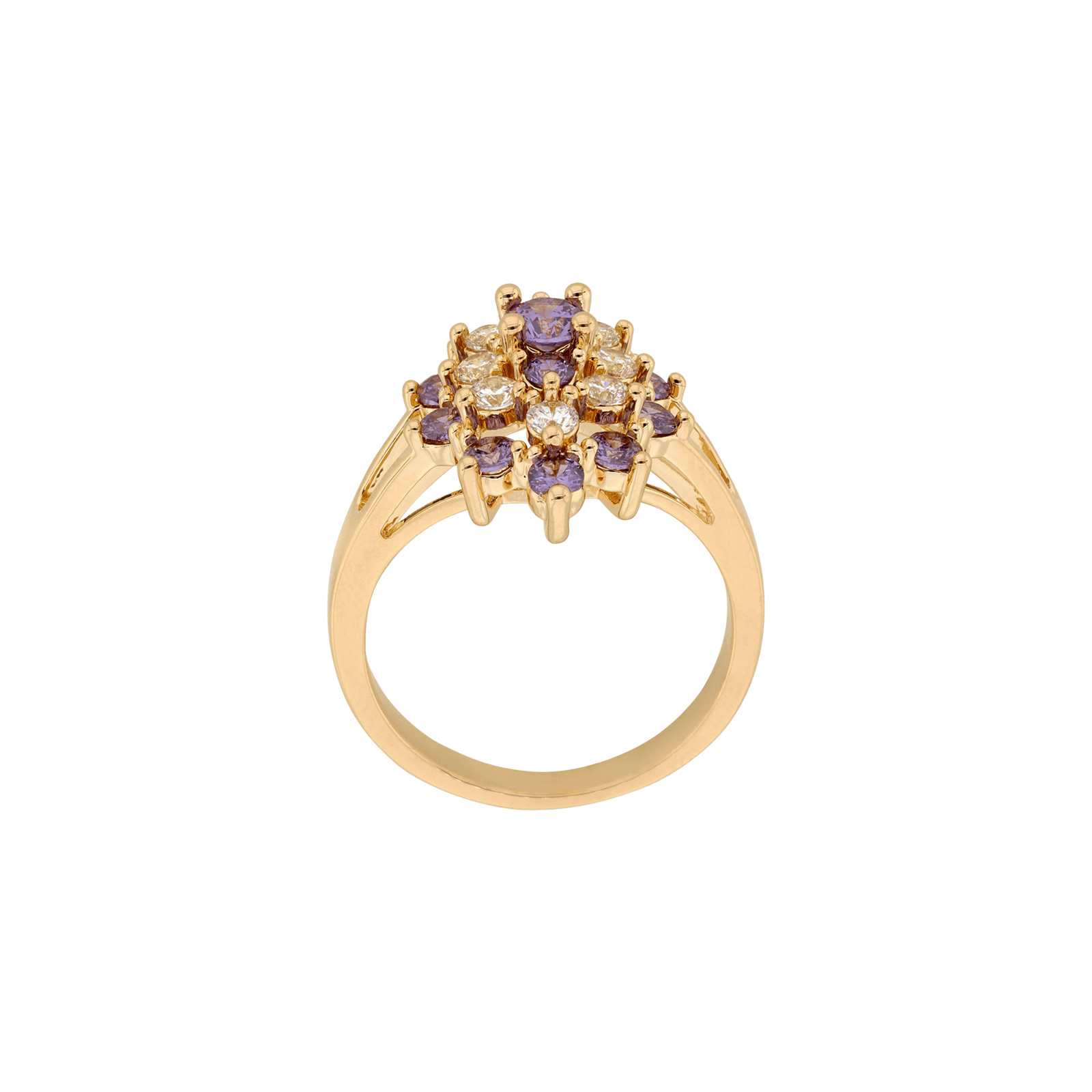 bague Plaqué or ovale oxydes violets et blancs