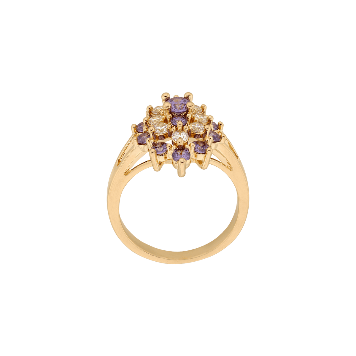 Bague Plaqué or ovale Oxydes violets et blancs