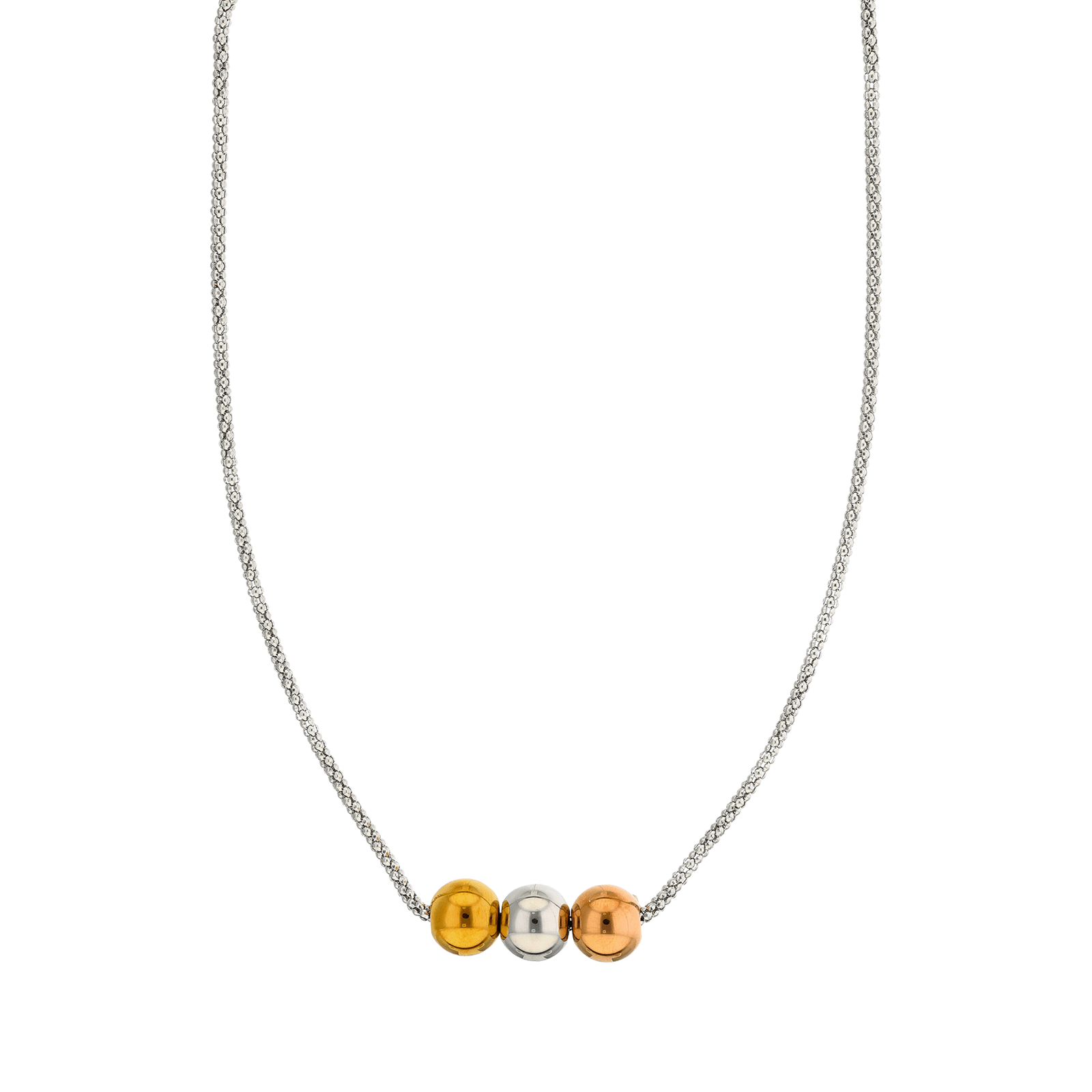 Collier Callas Acier Centre boules tricolore 12 millimètres 42 plus 3 centimètres