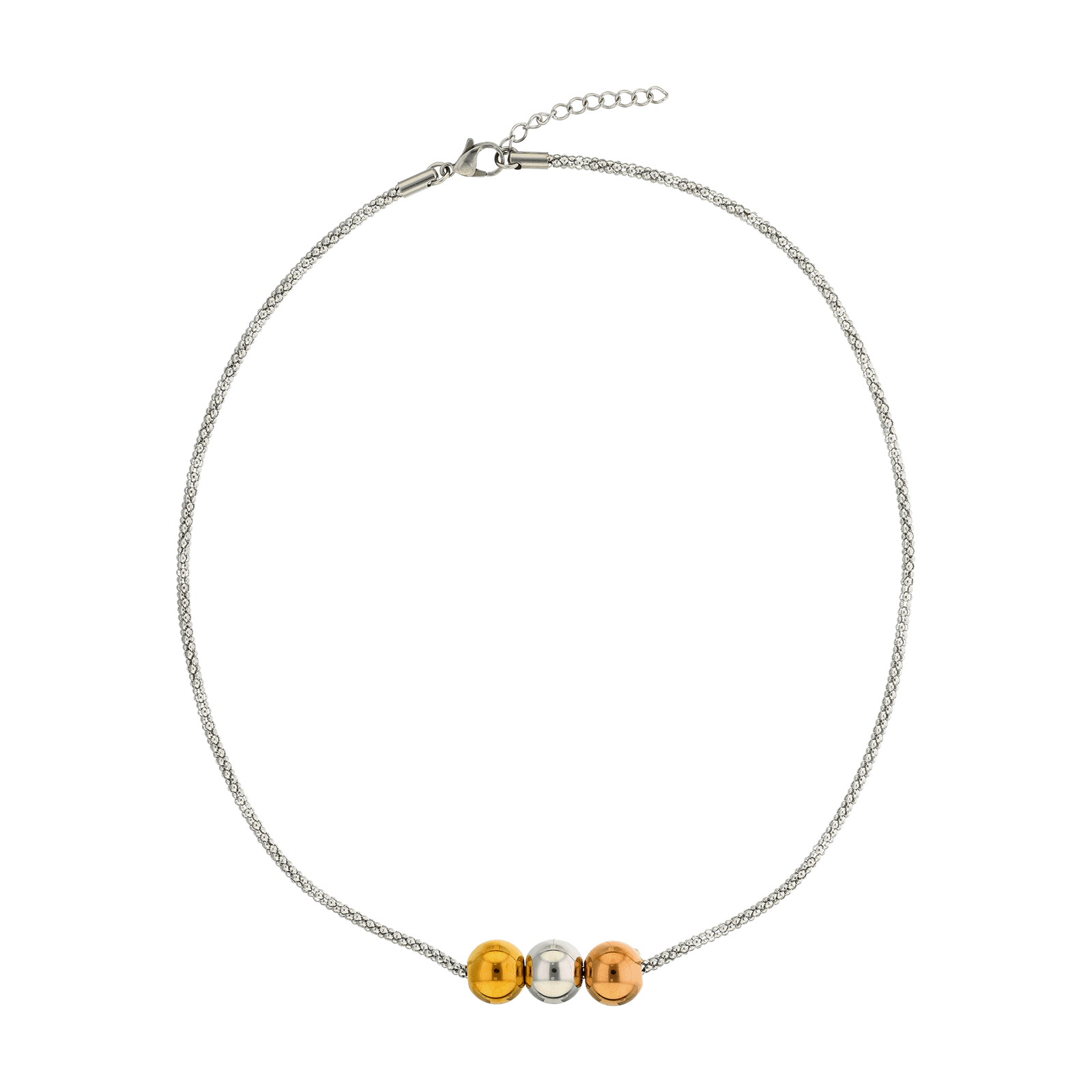 Collier Callas Acier Centre boules tricolore 12 millimètres 42 plus 3 centimètres