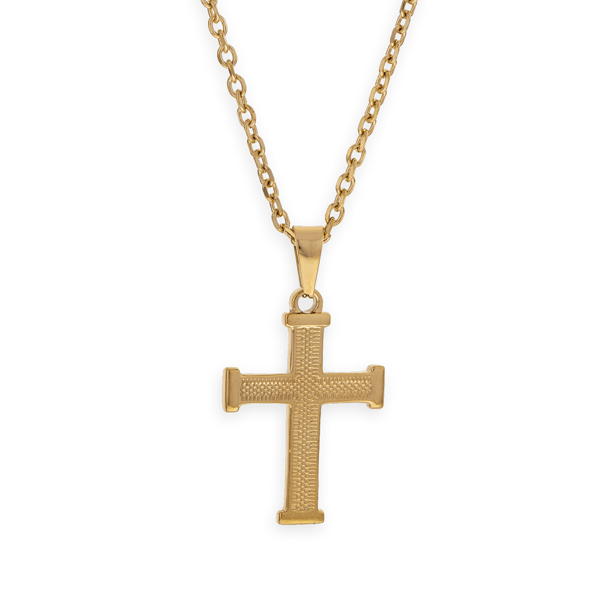 Collier Acier Jaune Croix 26*45mm Chaîne Forçat 3mm 50 à 55cm