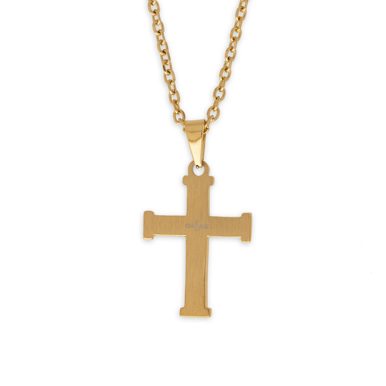 Collier acier jaune croix chaîne forçat