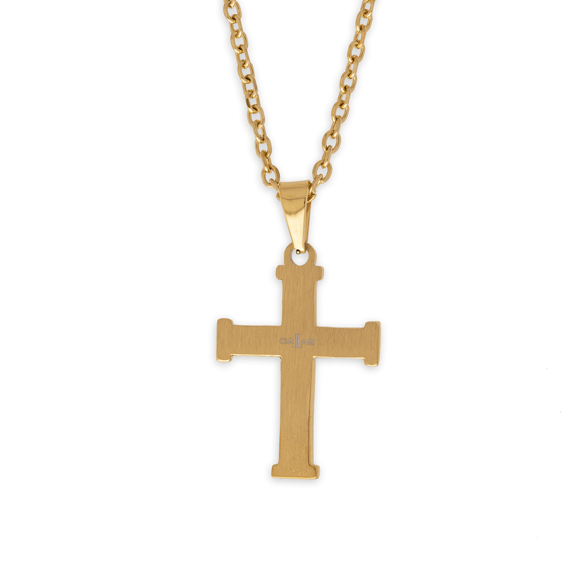 Collier Acier Jaune Croix 26*45mm Chaîne Forçat 3mm 50 à 55cm