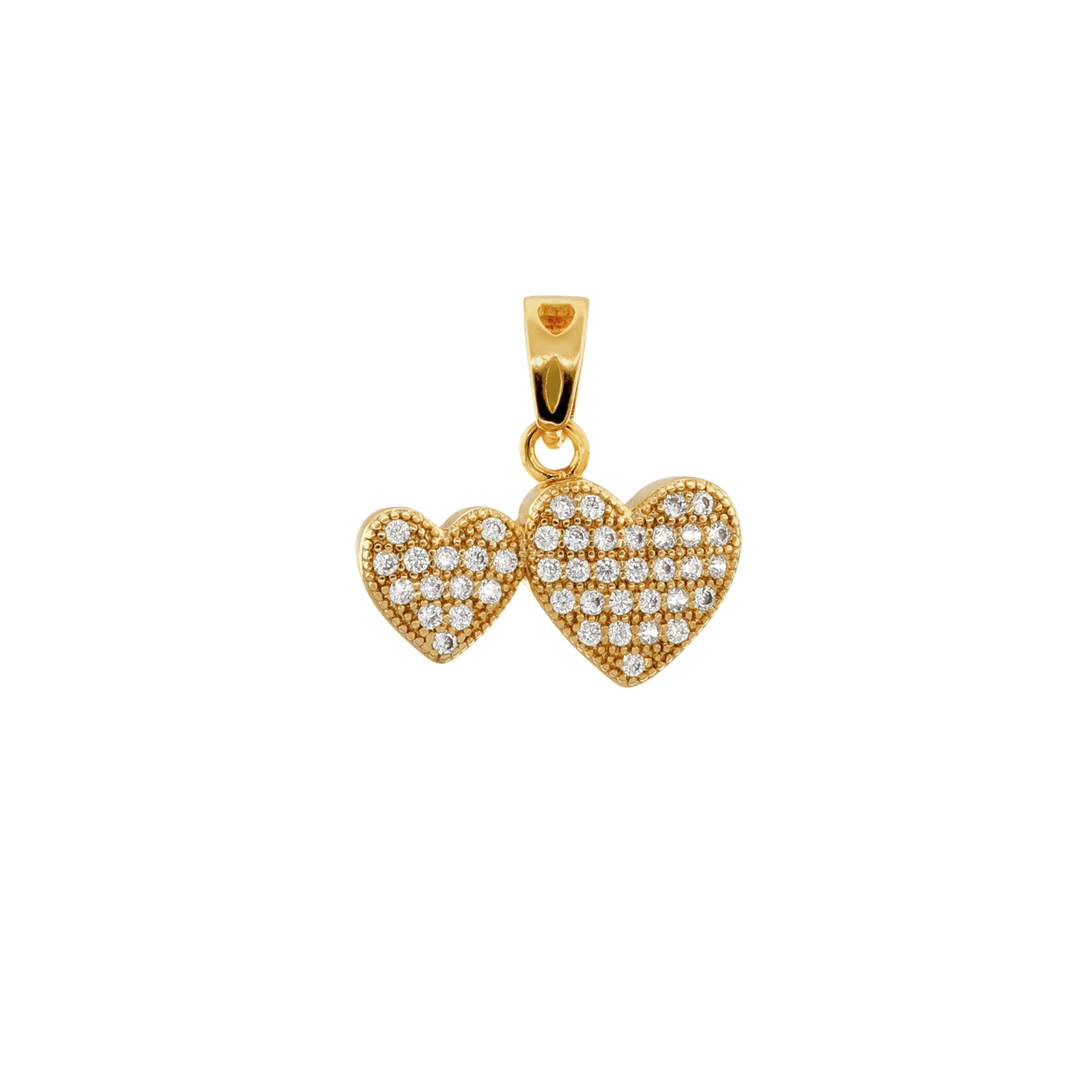 Pendentif Plaque Or double coeur 8 millimètres pavé Oxydes