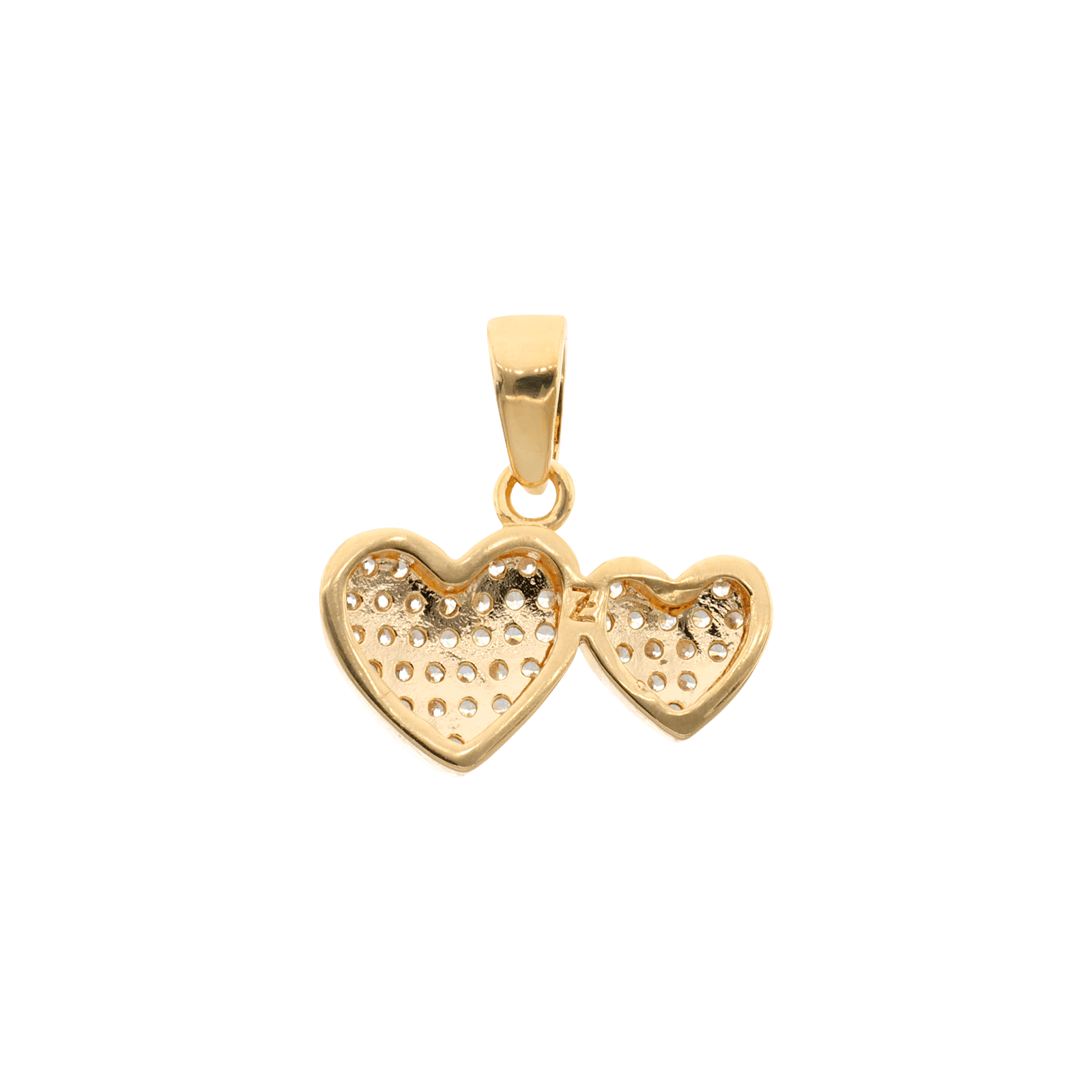 Pendentif Plaque Or double coeur 8 millimètres pavé Oxydes