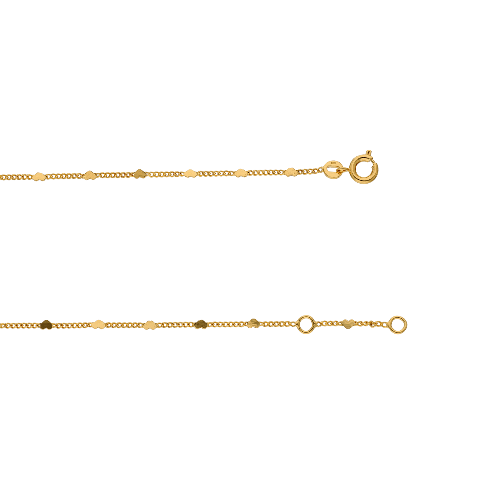 chaine de cheville maille gourmettes avec cœur plaqué or 27cm