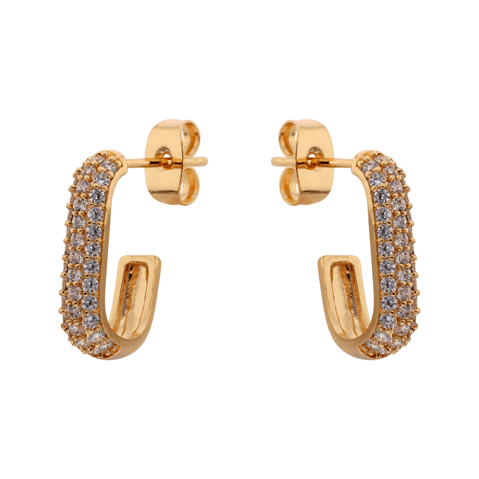 Boucles d'Oreilles plaqué or Demi Créole ovale Pavé Zirconia Cubique