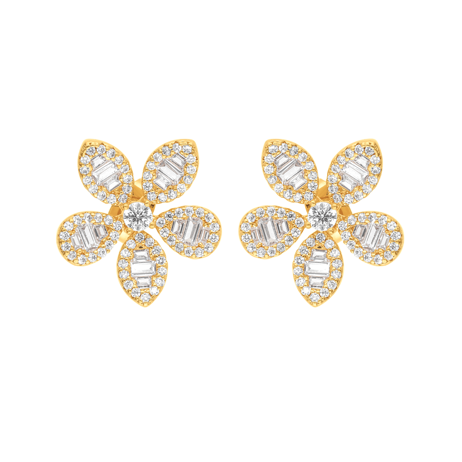 Boucle d'oreille Plaqué or motif fleur pavé Oxydes