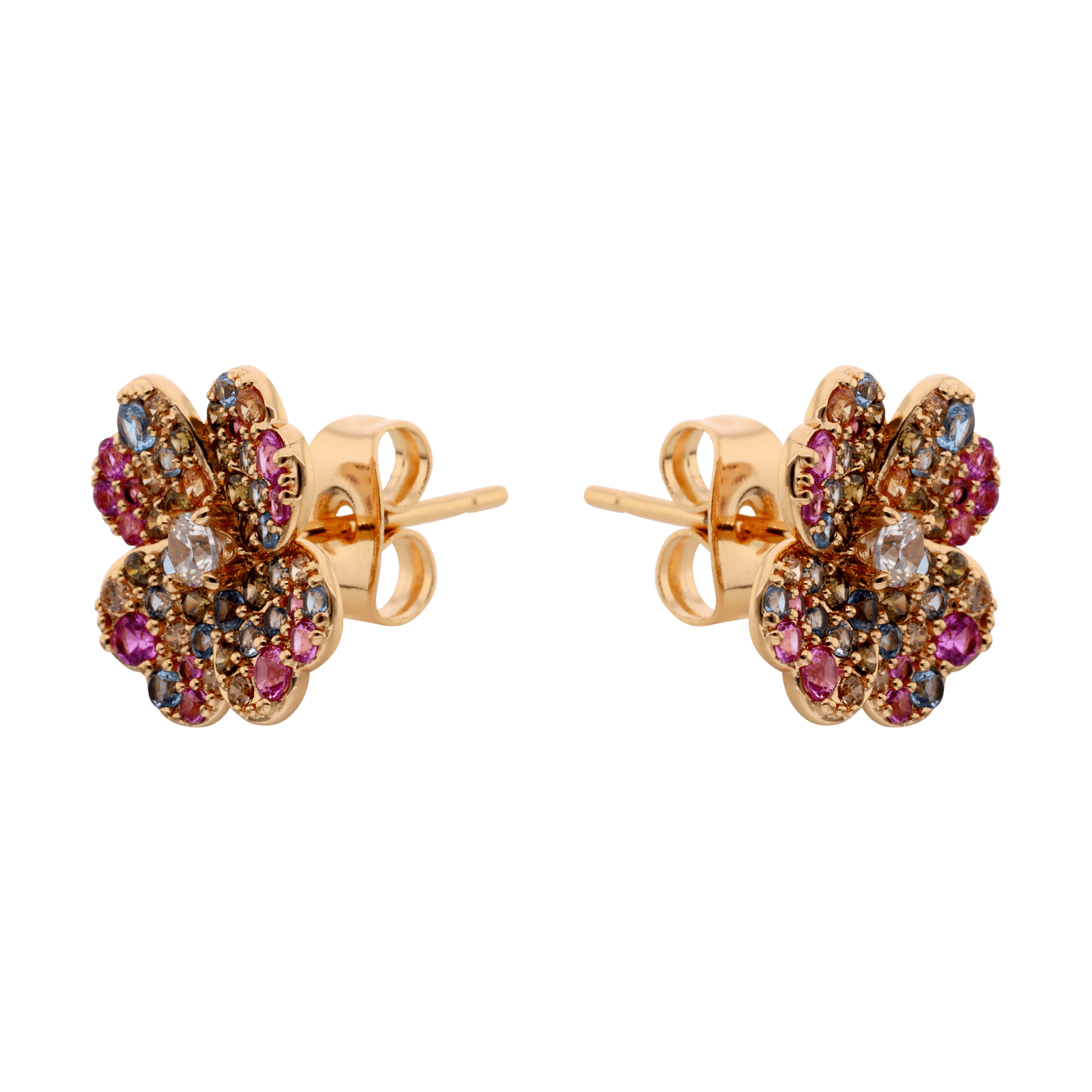 Boucles d'Oreilles Fleur pavé pierres multicolores