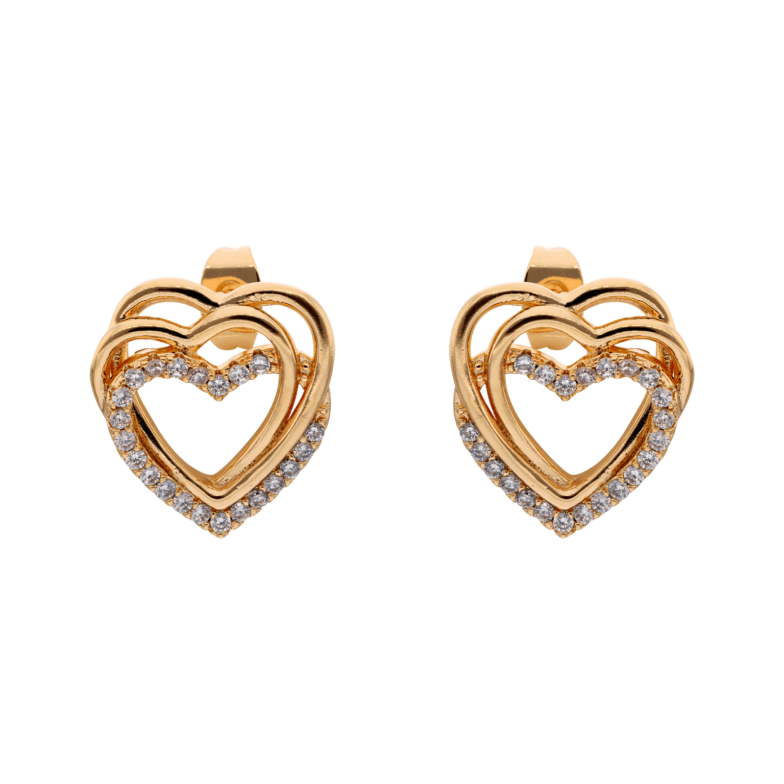 Boucles d'Oreilles plaqué or trois coeurs entrelacés Lisse et Zirconia Cubique