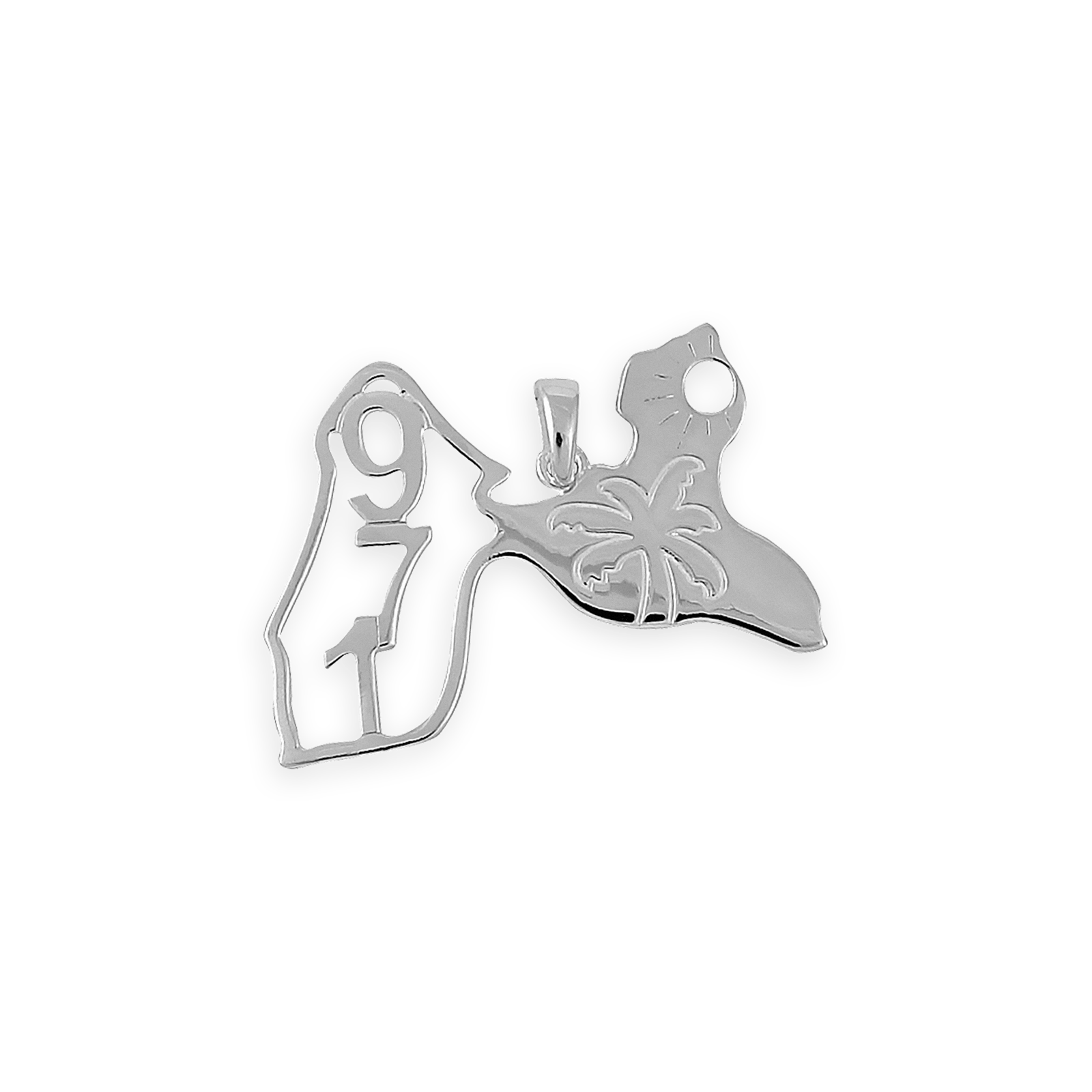 Pendentif Argent925 Carte Guadeloupe 971 Palmier avec bélière