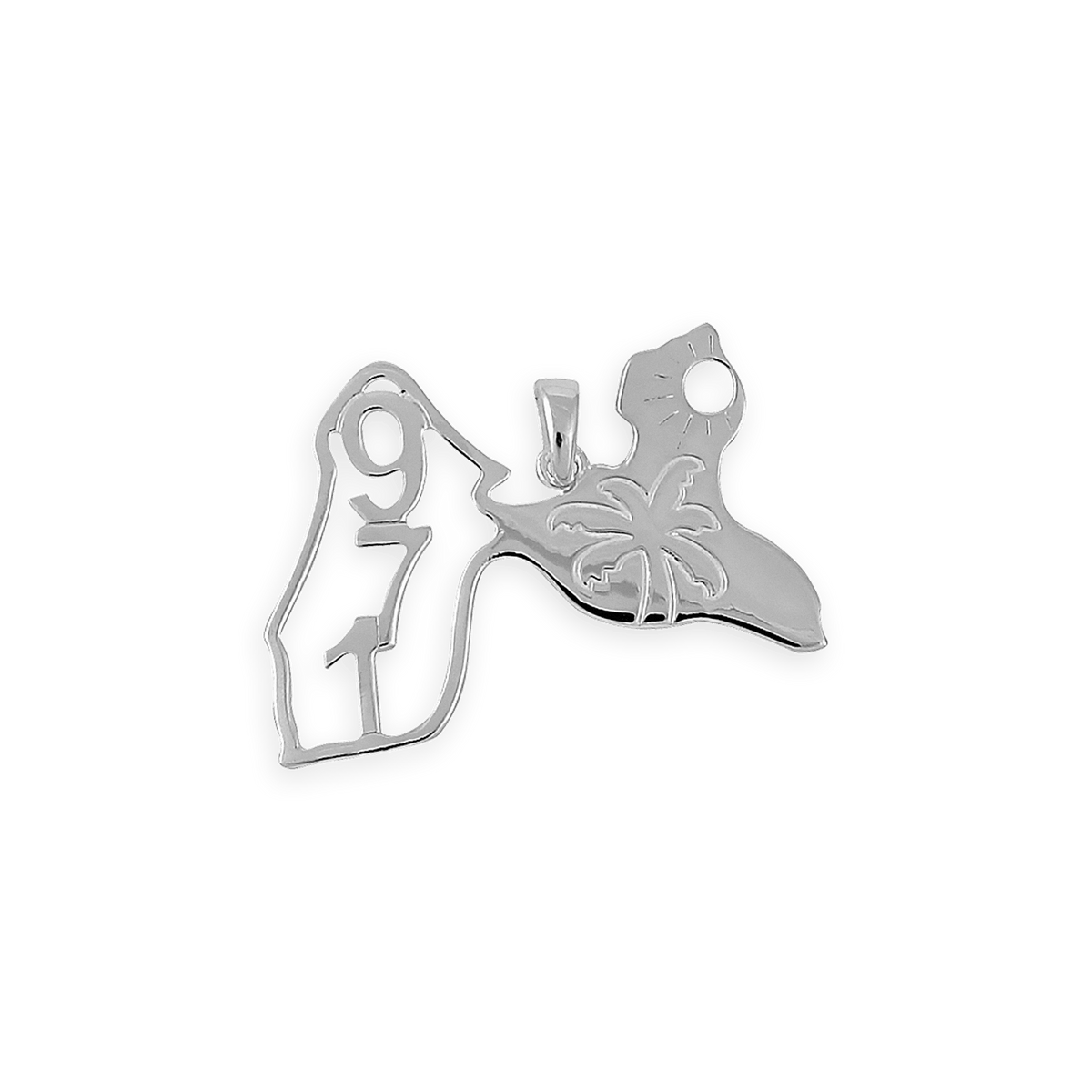 Pendentif Argent 925 Carte Guadeloupe 971 Palmier 26*18mm Avec Bélière