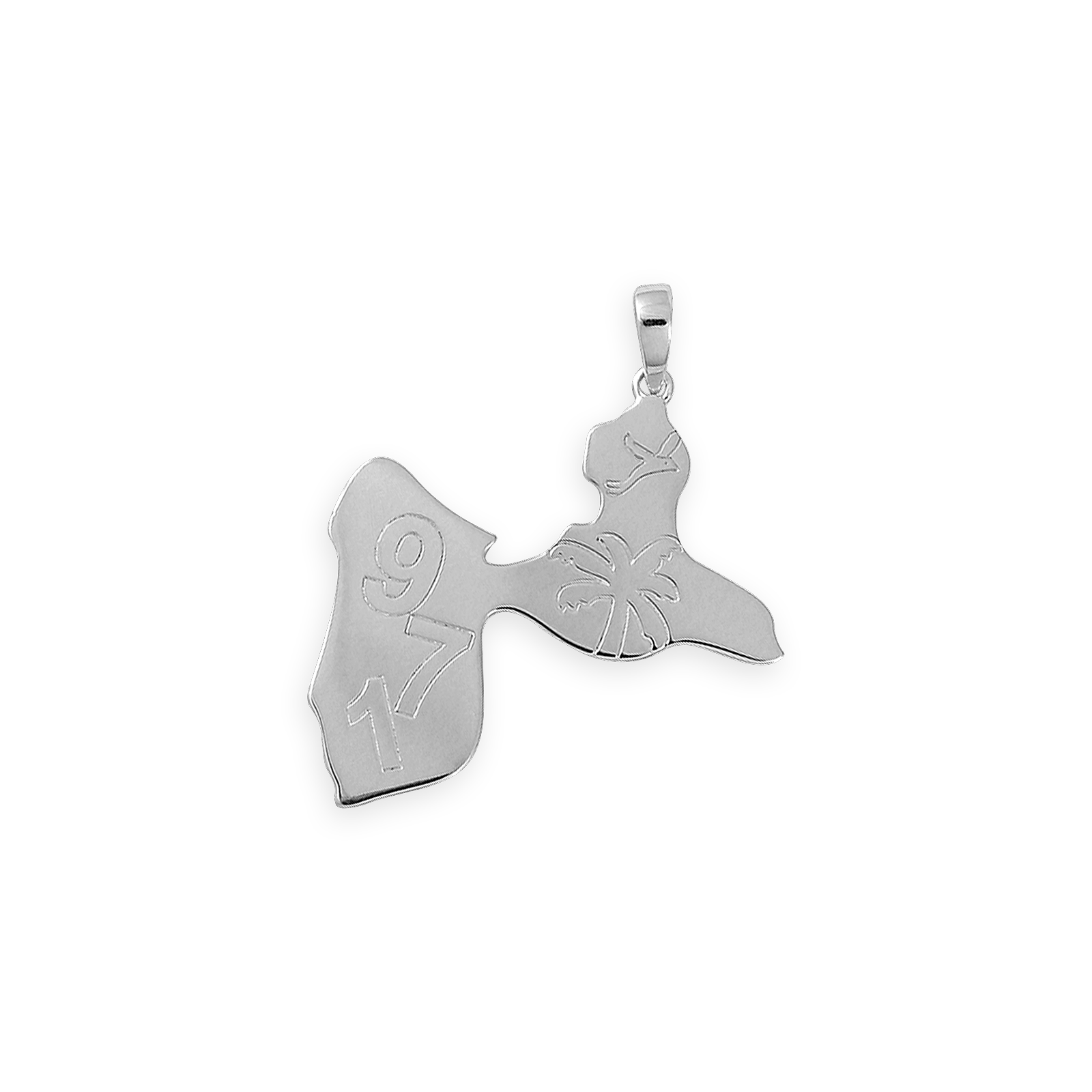 Pendentif Argent925 Carte Guadeloupe 971 Palmier avec bélière