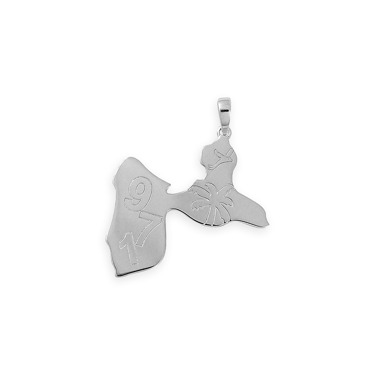 Pendentif Argent 925 Carte Guadeloupe 971 Palmier 25*37mm Avec Bélière