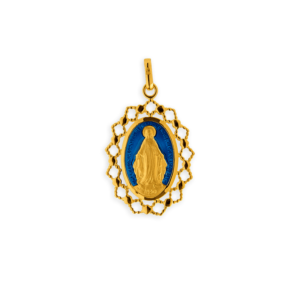 Médaille Plaqué Or Ovale Miraculeuse Email Bleu 20*35mm Avec Bélière