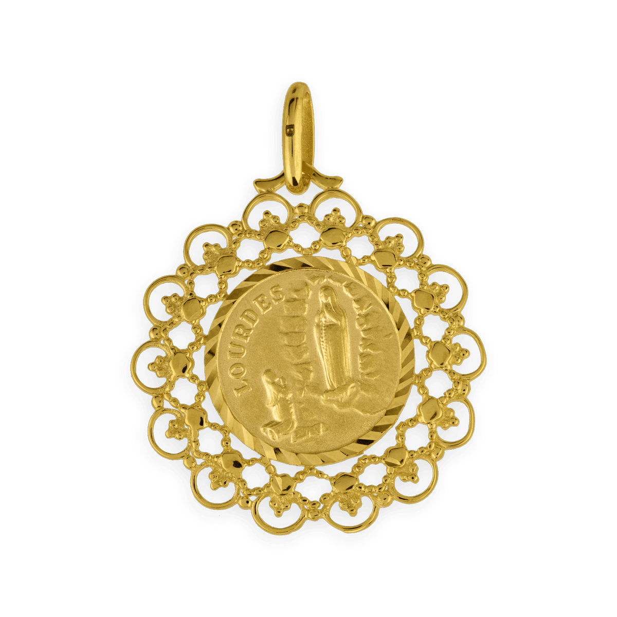 Médaille Plaqué Or Notre Dame de Lourdes 30*38mm Avec Bélière