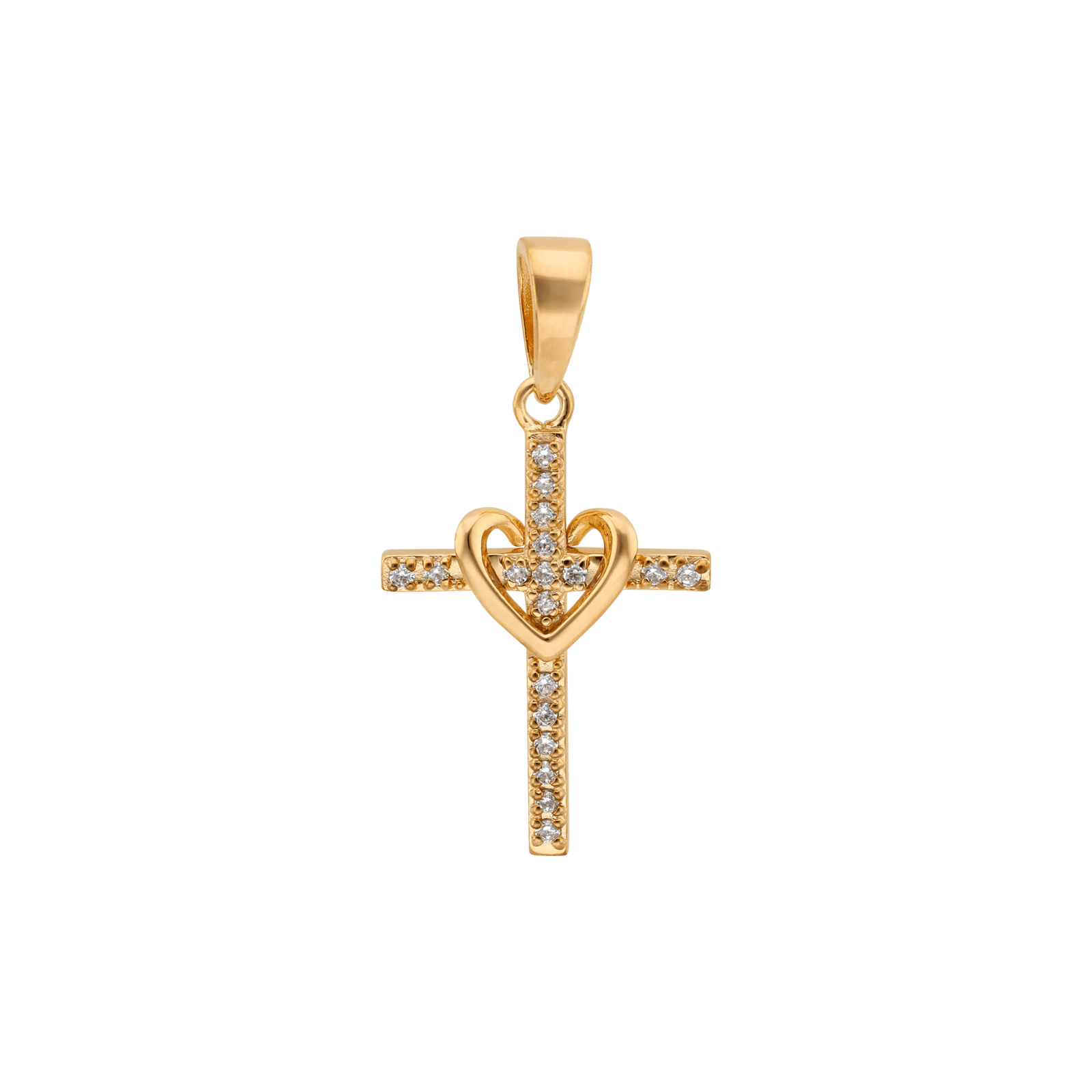 Croix plaqué or sertie Oxyde de Zirconium plus coeur