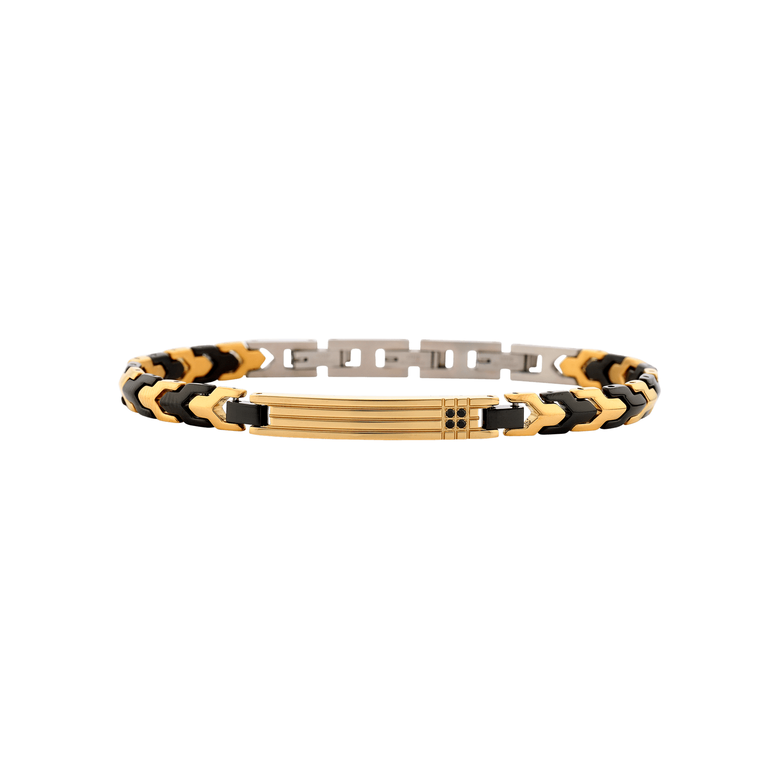 bracelet callas acier alterné doré et ion plating black zirconia cubique noire 21 mm