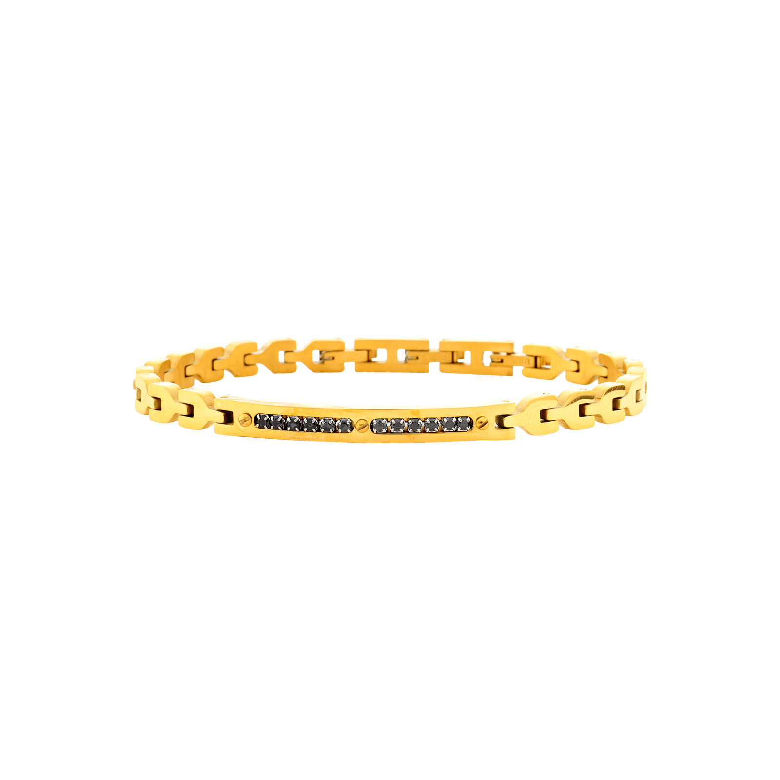 bracelet callas acier doré plaque doré zirconia cubique noire 21 mm
