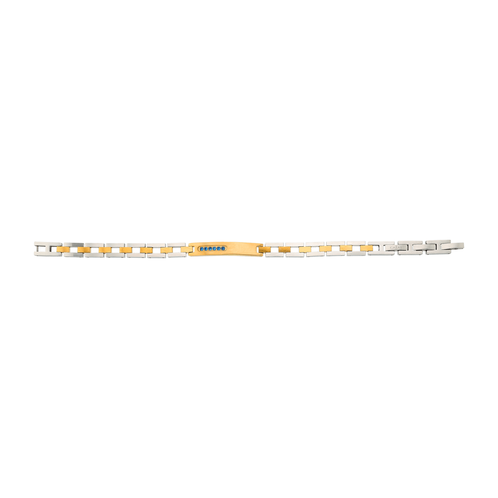 bracelet callas acier et acier doré plaqué doré zirconia cubique bleu 21 mm