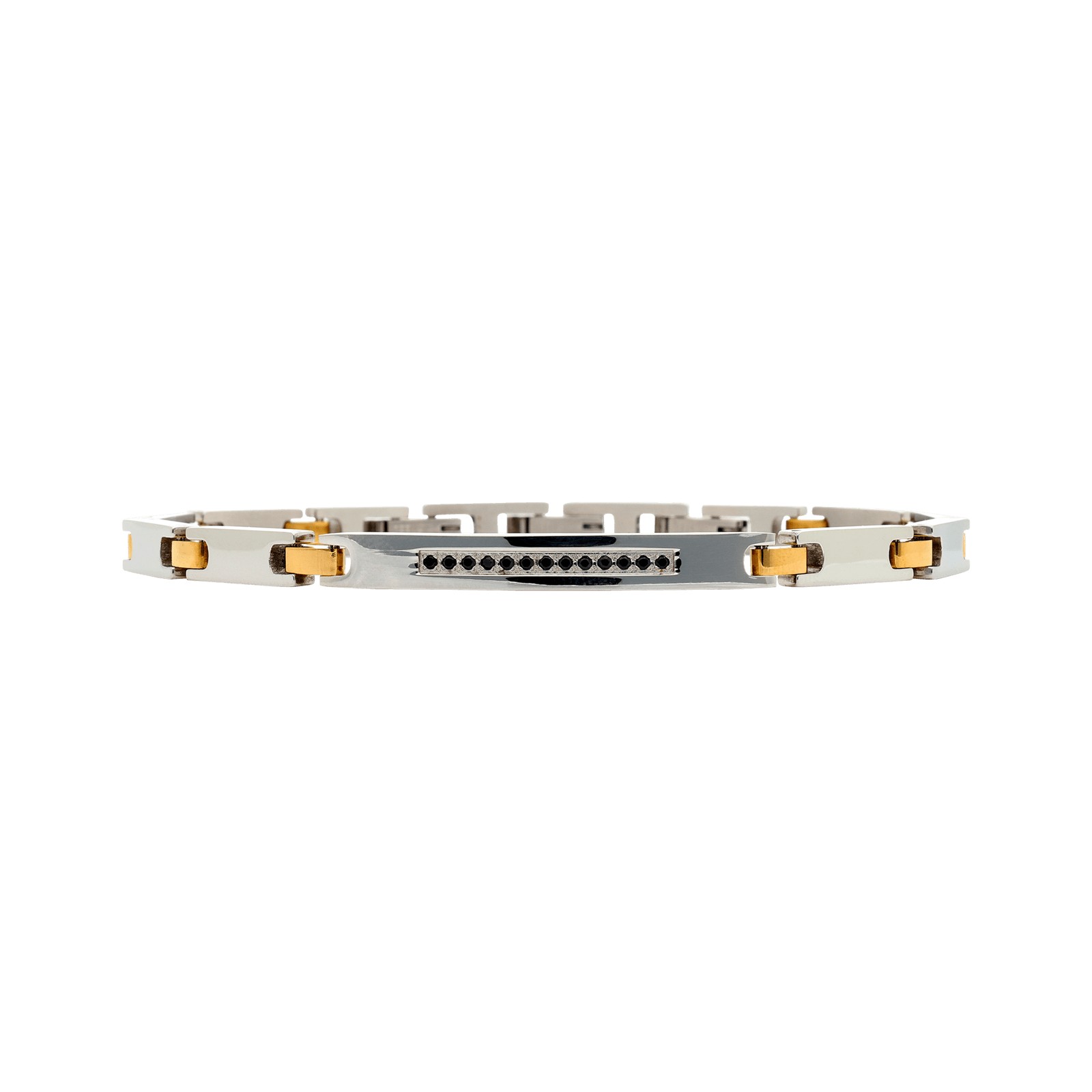 bracelet callas acier et acier doré plaqué zirconia cubique noires 21 mm