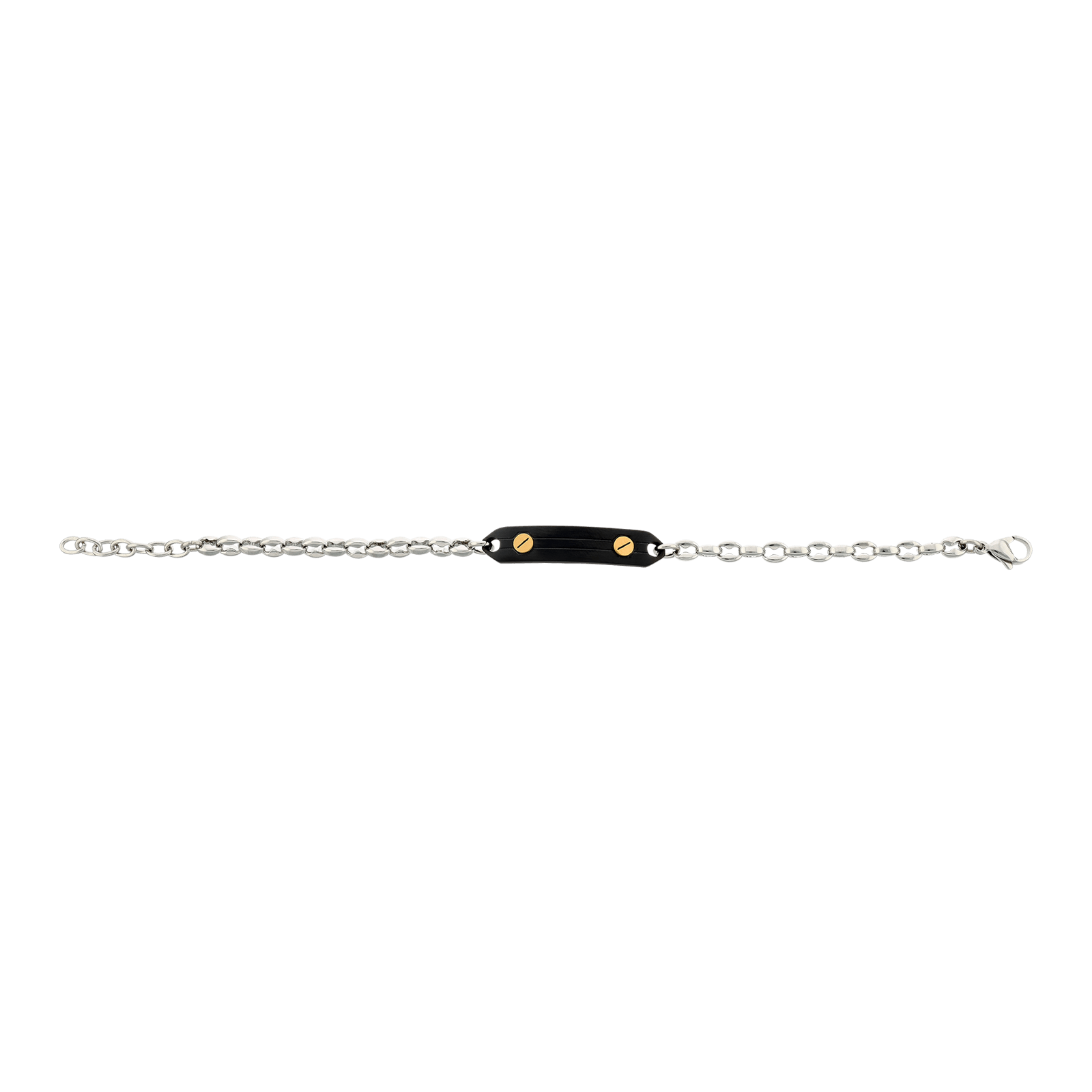 Bracelet Callas Acier maille grain de café plaque noire 21 centimètres