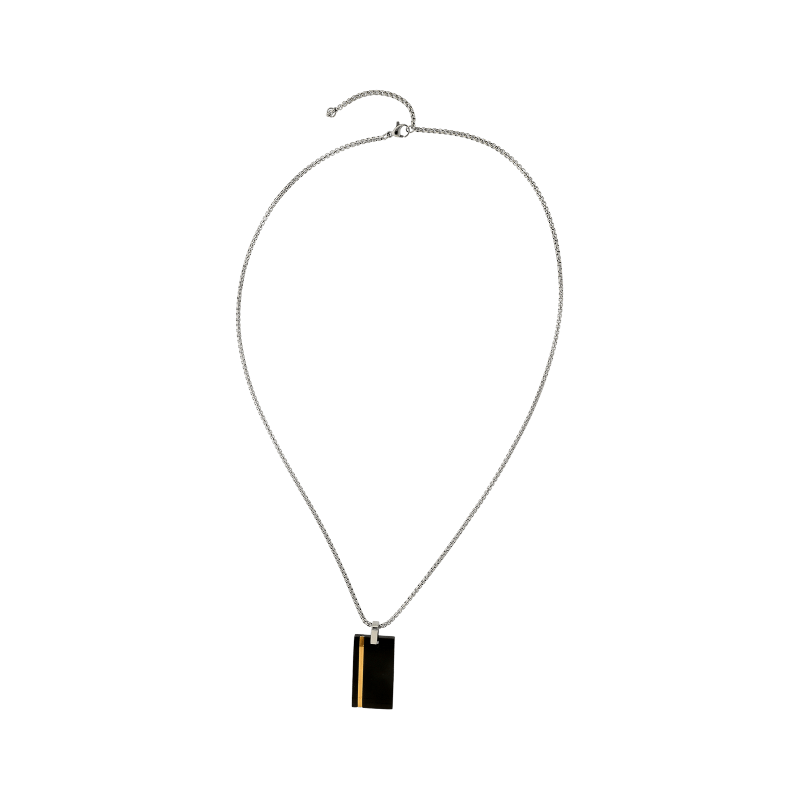 collier callas acier pendentif plaque noire mat et doré 55 plus 5 mm