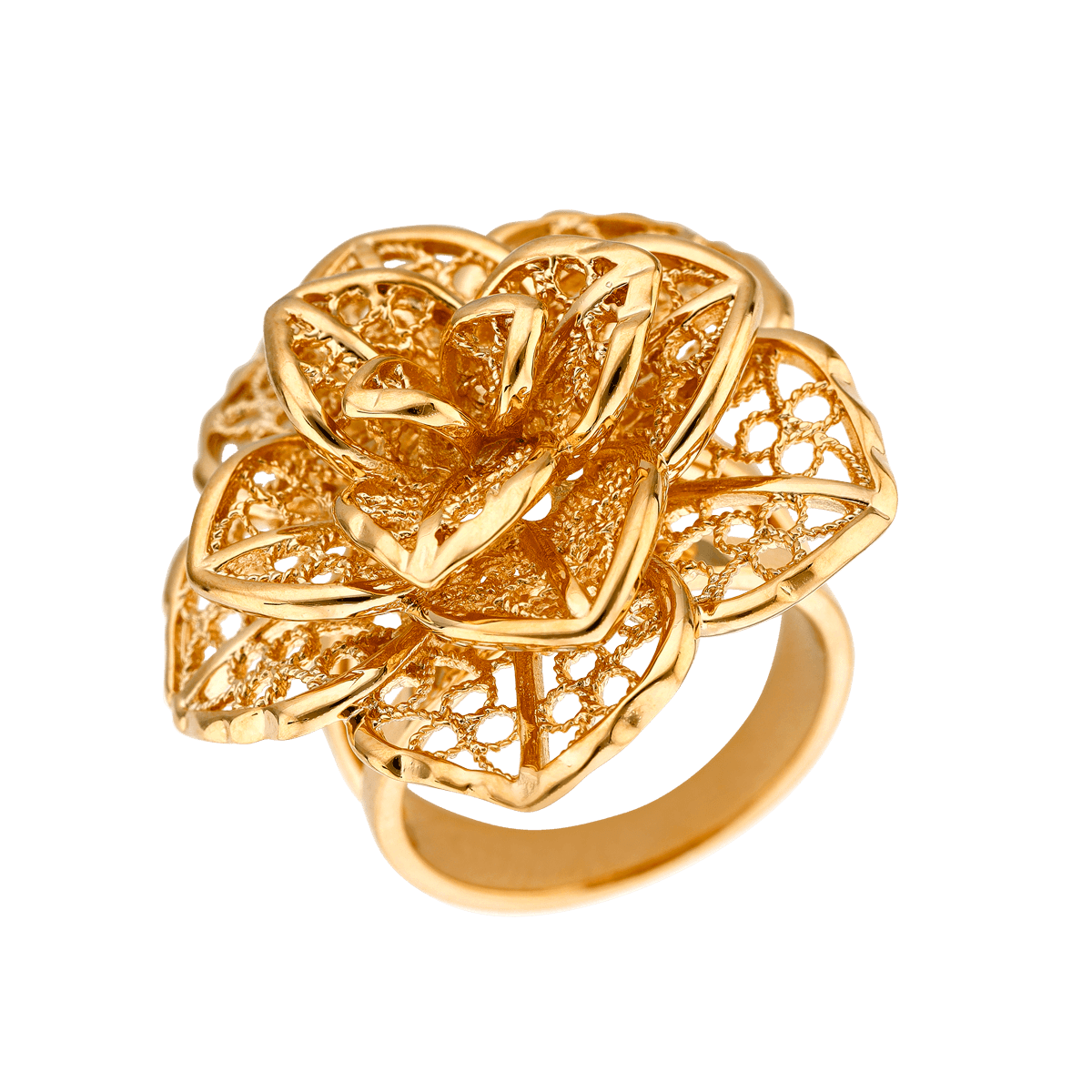 Bague Plaqué or Fleur Filigrane Grand Modèle - taille 56