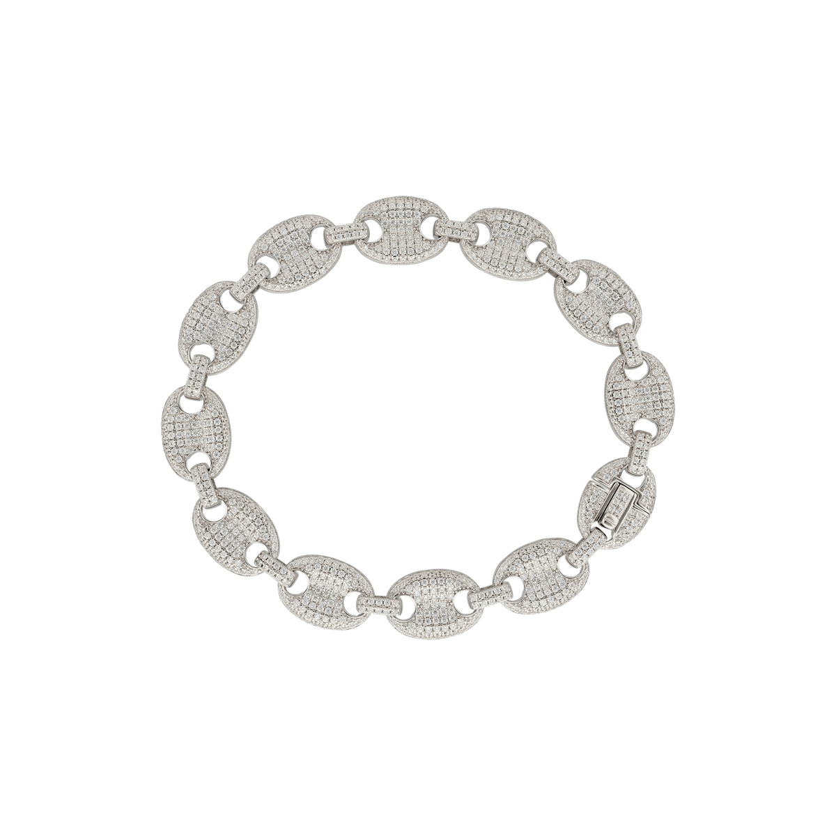 Bracelet Argent Rhodié maille grain de café sertie Zirconia Cubique 12x22