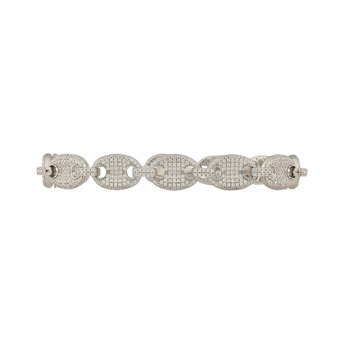 Bracelet Argent Rhodié maille grain de café sertie Zirconia Cubique 12x22