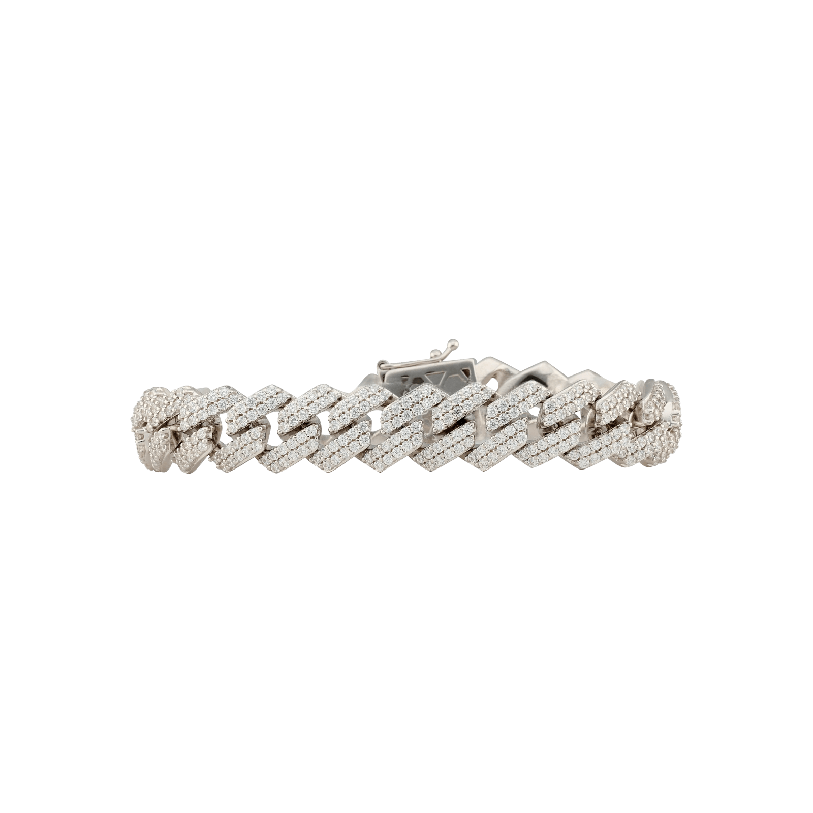 Bracelet Argent Rhodié maille cubaine sertie Zirconia Cubique 14x22