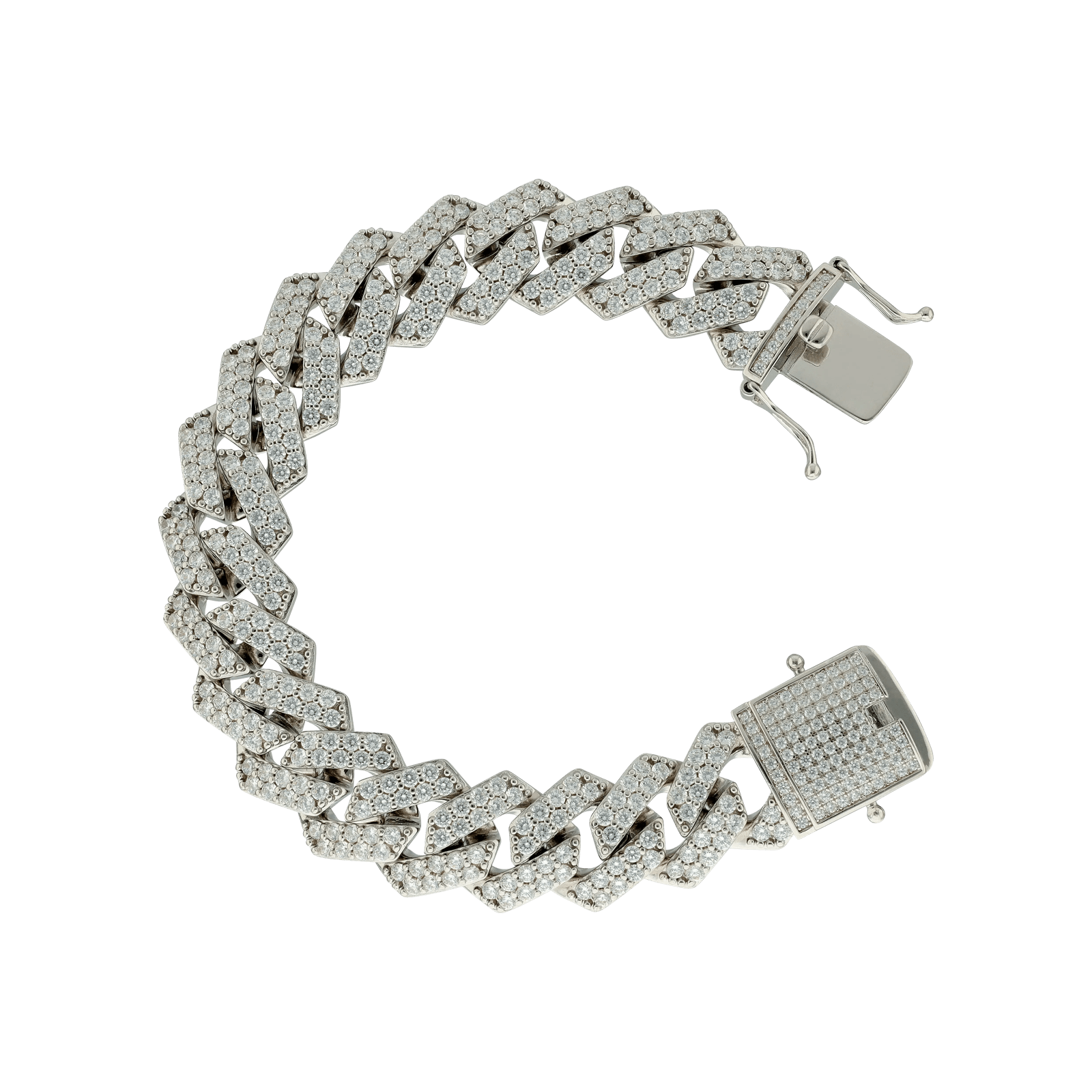 Bracelet Argent Rhodié maille cubaine sertie Zirconia Cubique 18x22