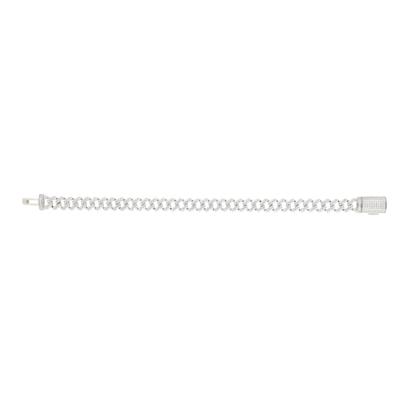 Bracelet Argent Rhodié maille cubaine sertie Zirconia Cubique 9x21 centimètres