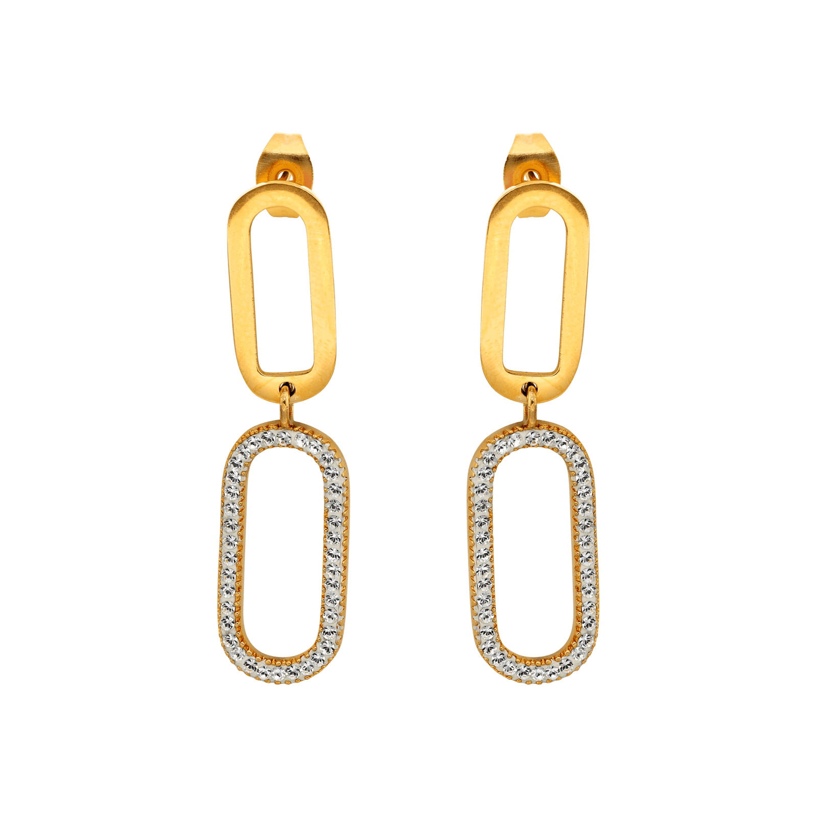 Boucles d'Oreilles Callas Acier doré Pendentif forçat Cristal Preciosa