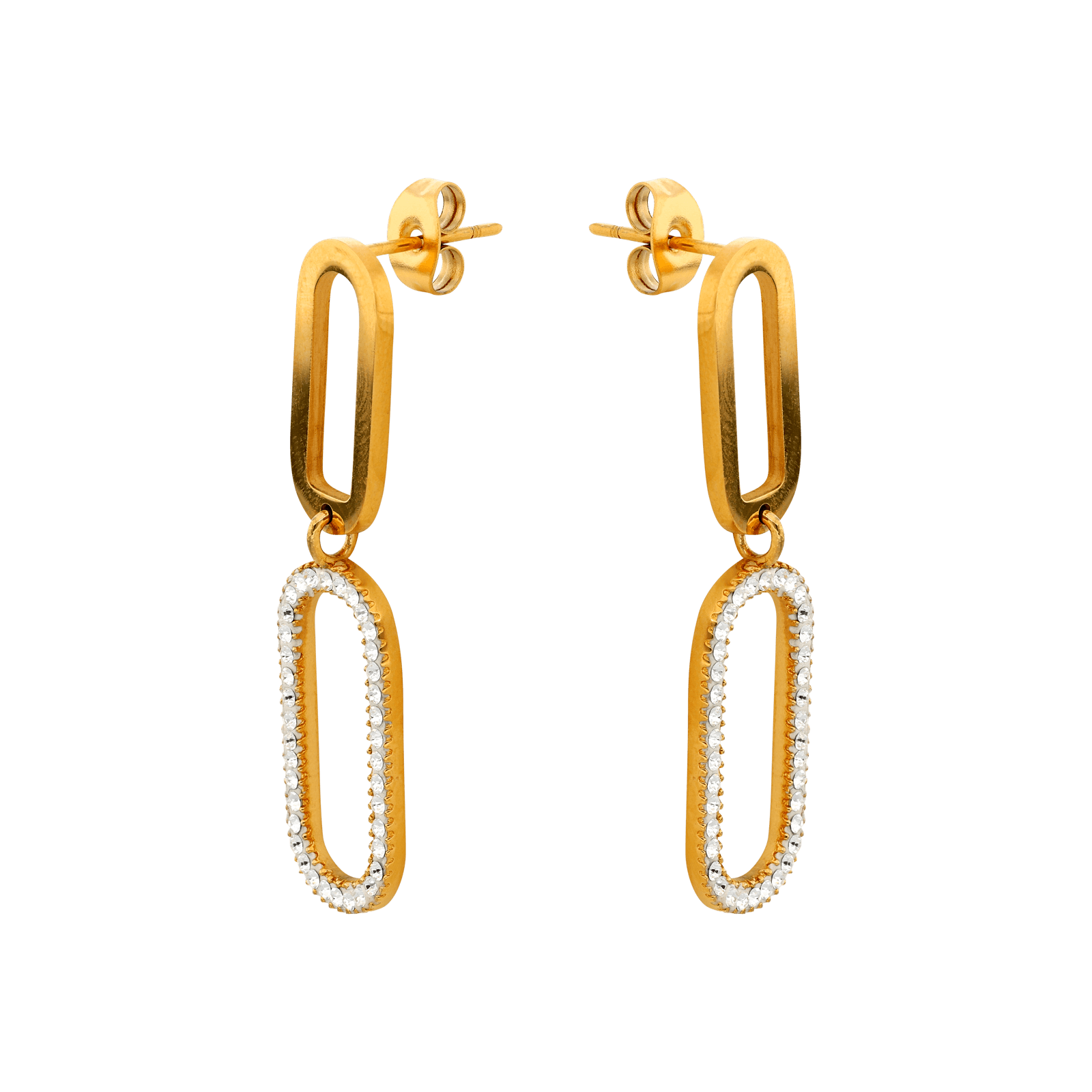 Boucles d'Oreilles Callas Acier doré Pendentif forçat Cristal Preciosa