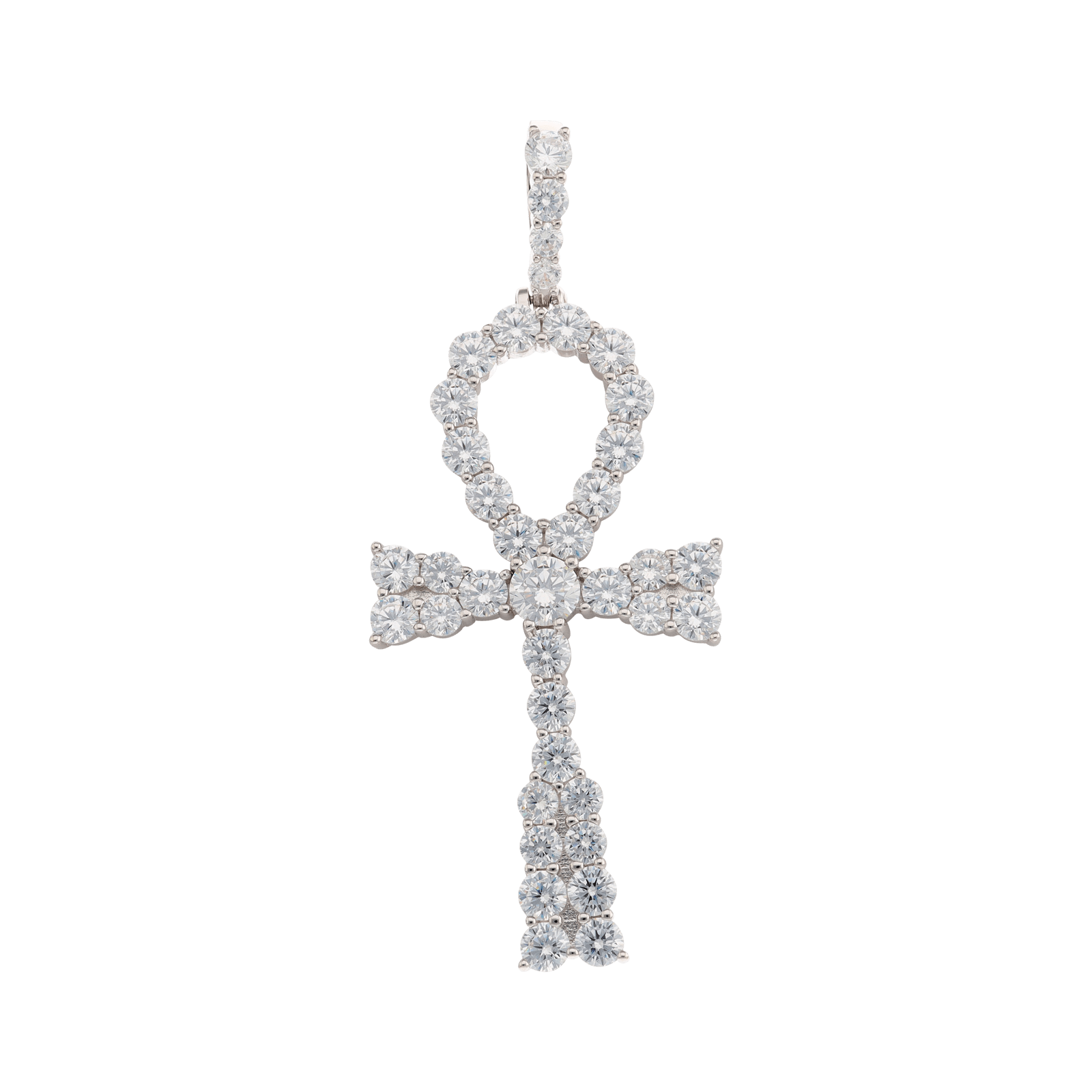 Pendentif Argent Rhodié croix égyptienne sertie Zirconia Cubique