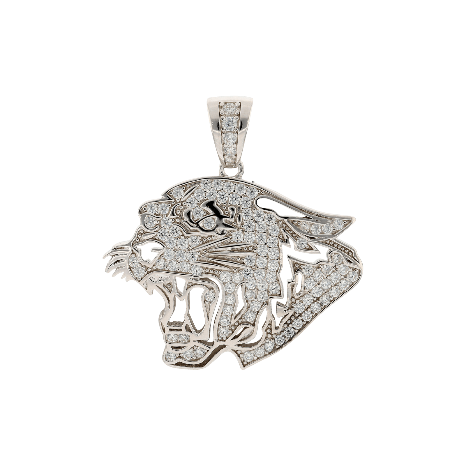 Pendentif Argent Rhodié tigre sertie Zirconia Cubique