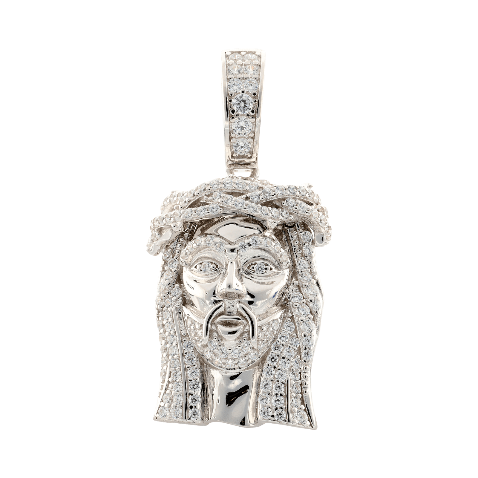 Pendentif Argent Rhodié Christ sertie Zirconia Cubique