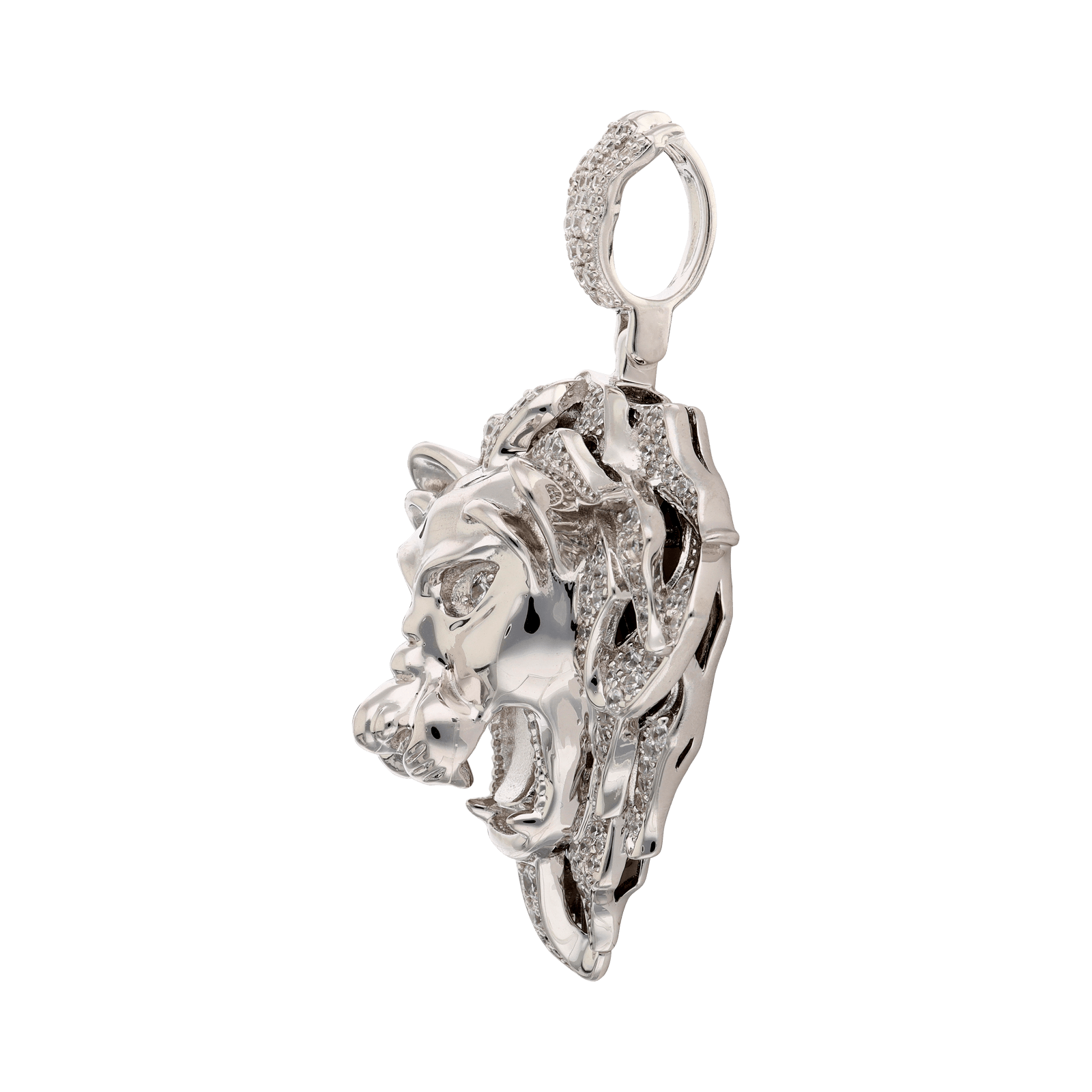 Pendentif Argent Rhodié lion Zirconia Cubique